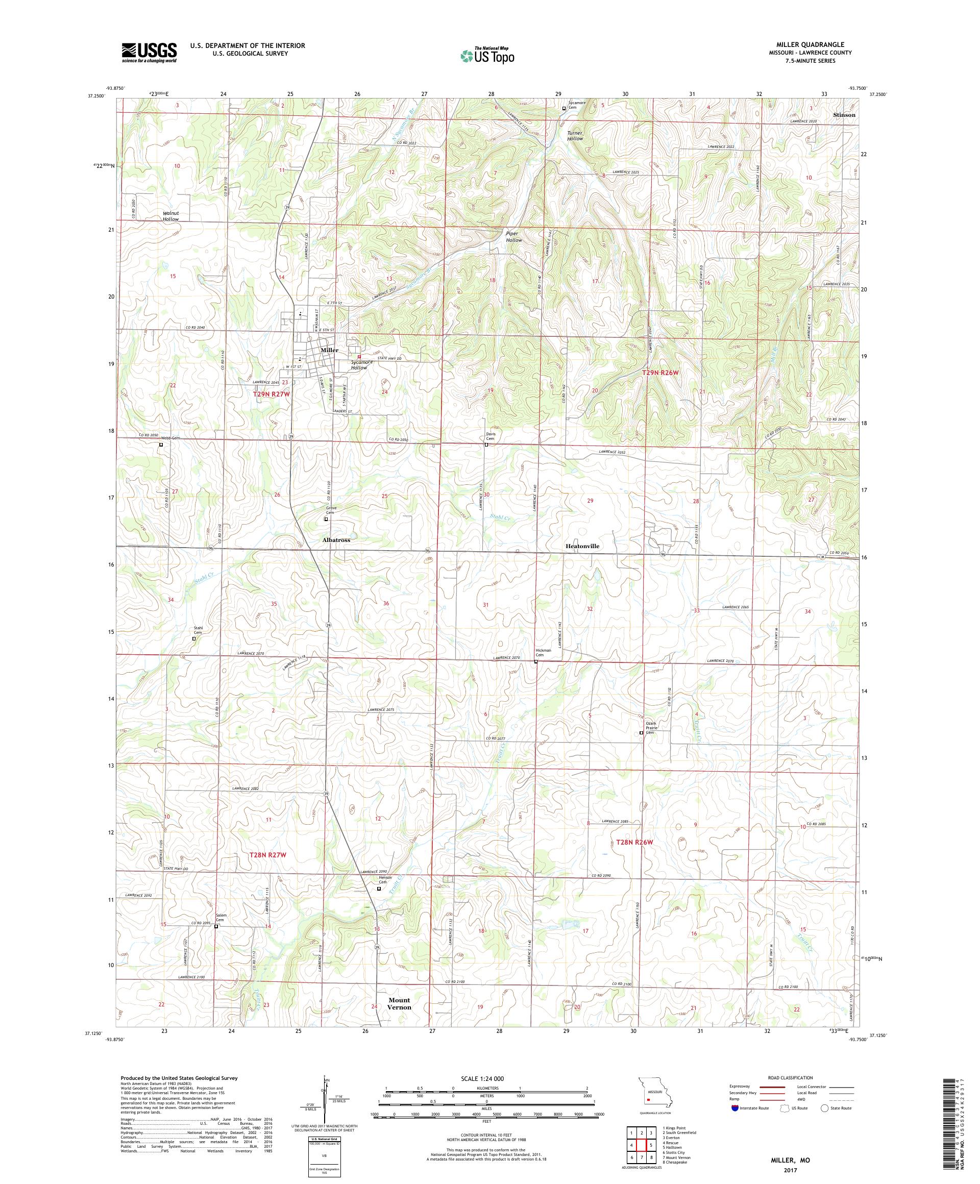 MyTopo Miller, Missouri USGS Quad Topo Map
