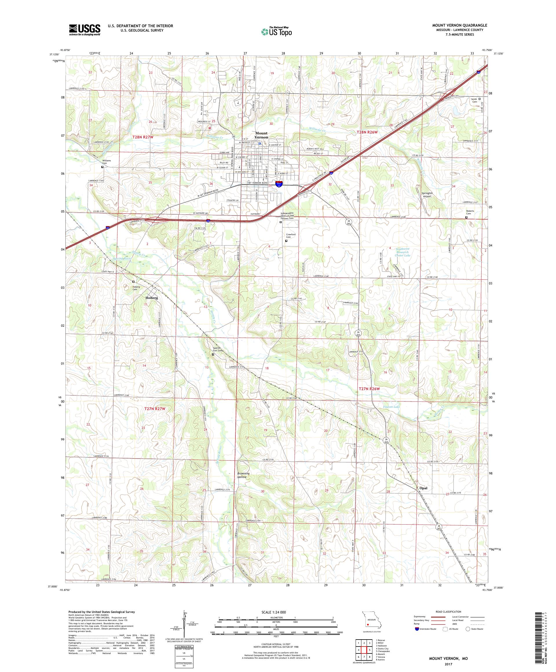 MyTopo Mount Vernon, Missouri USGS Quad Topo Map