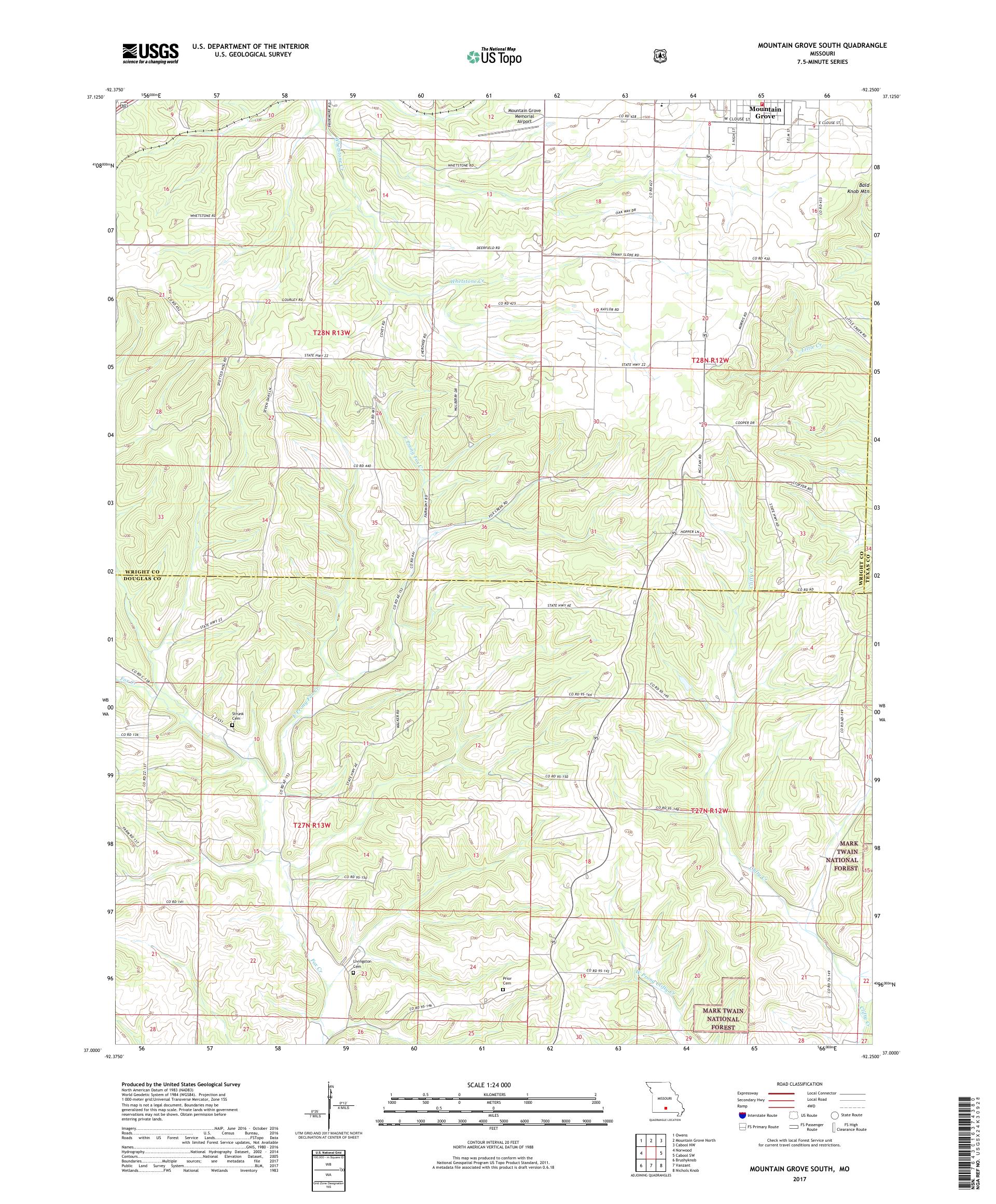 MyTopo Mountain Grove South, Missouri USGS Quad Topo Map