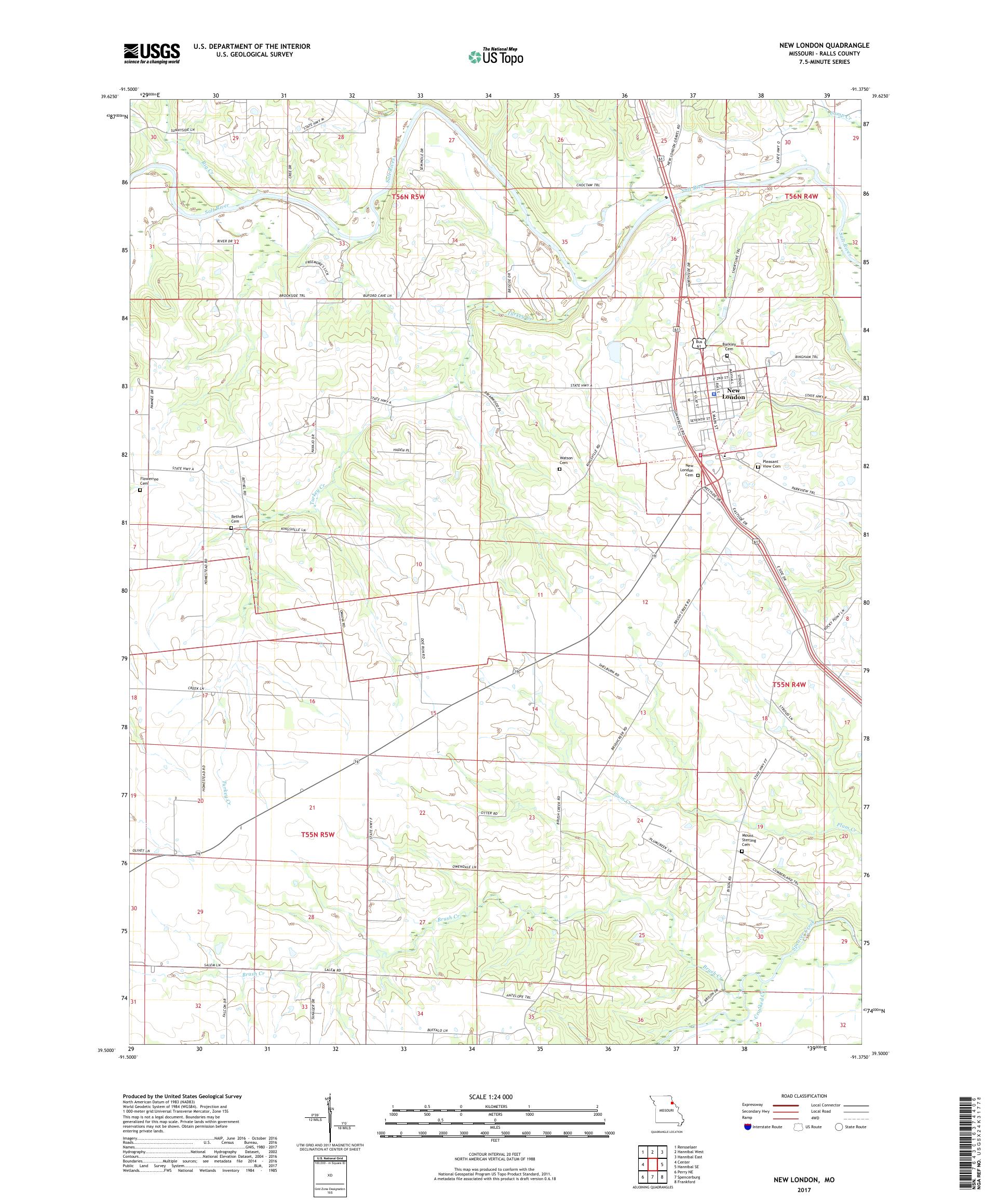 MyTopo New London, Missouri USGS Quad Topo Map