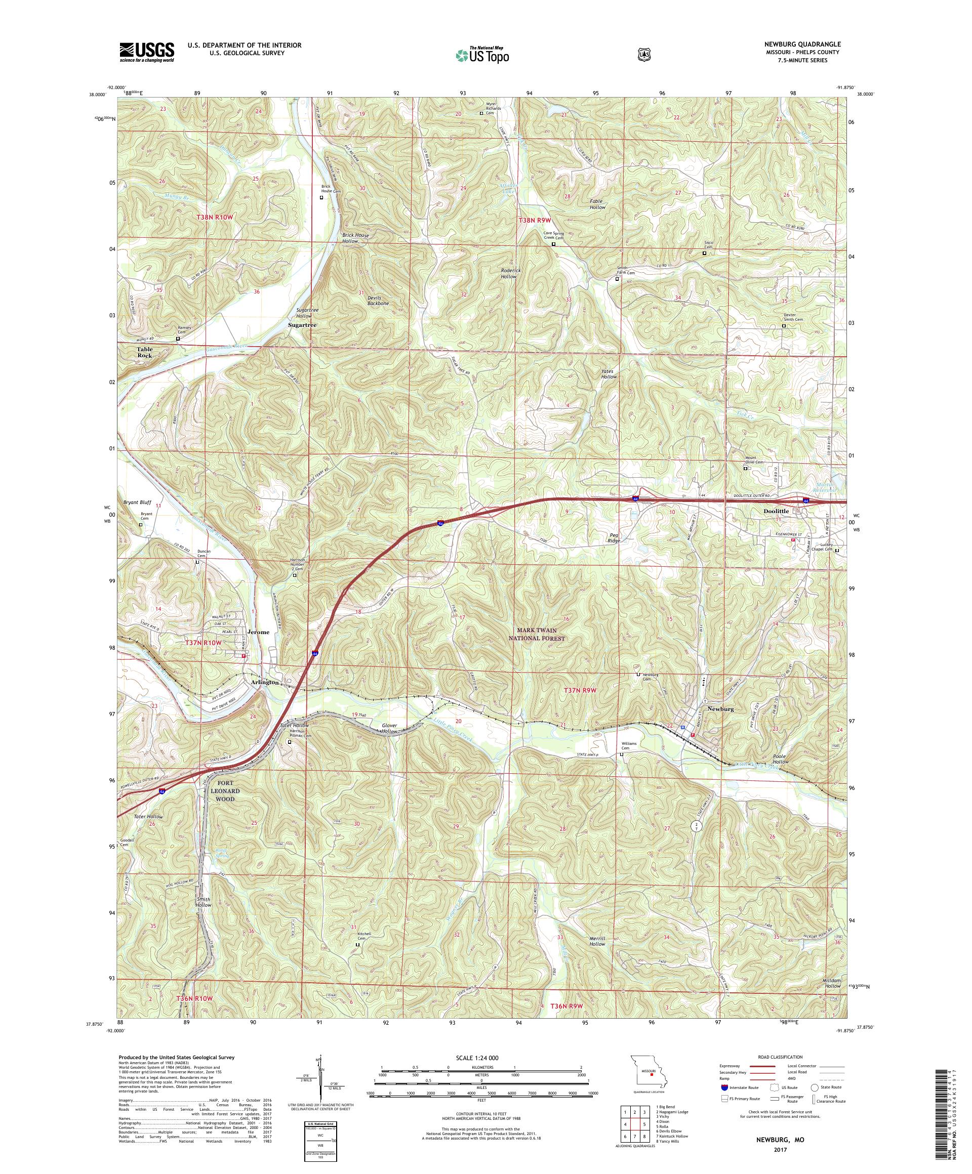 MyTopo Newburg, Missouri USGS Quad Topo Map
