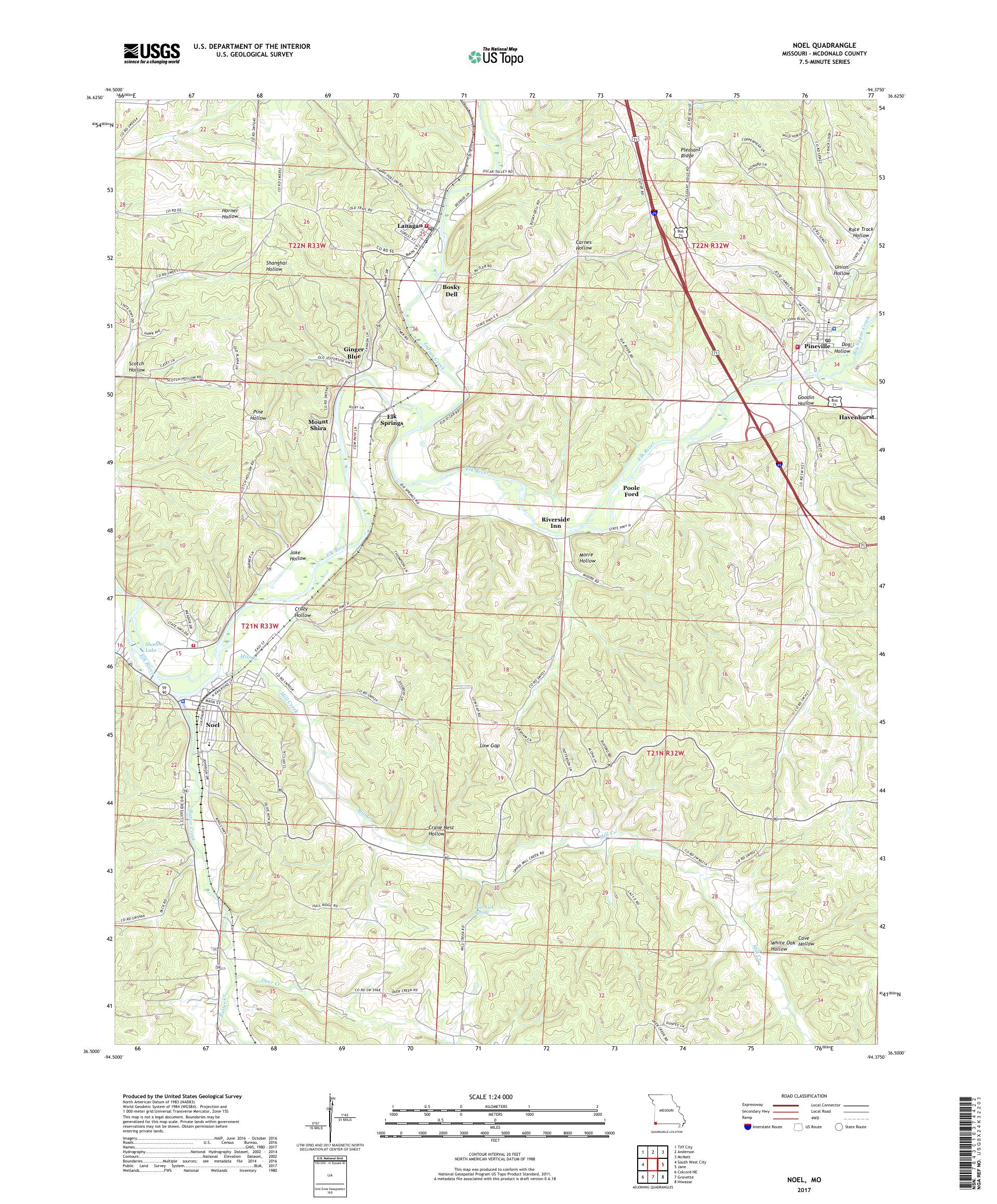 MyTopo Noel, Missouri USGS Quad Topo Map