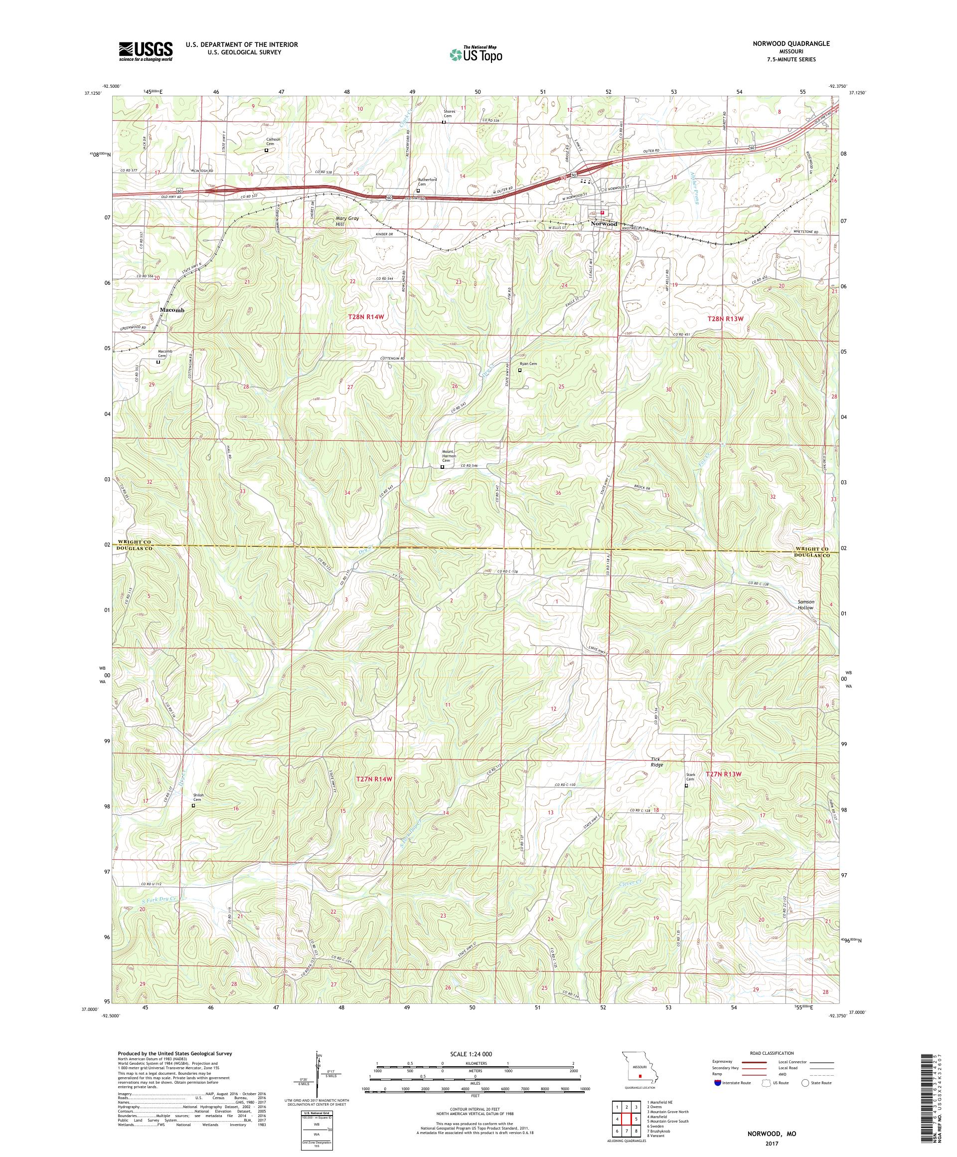MyTopo Norwood, Missouri USGS Quad Topo Map