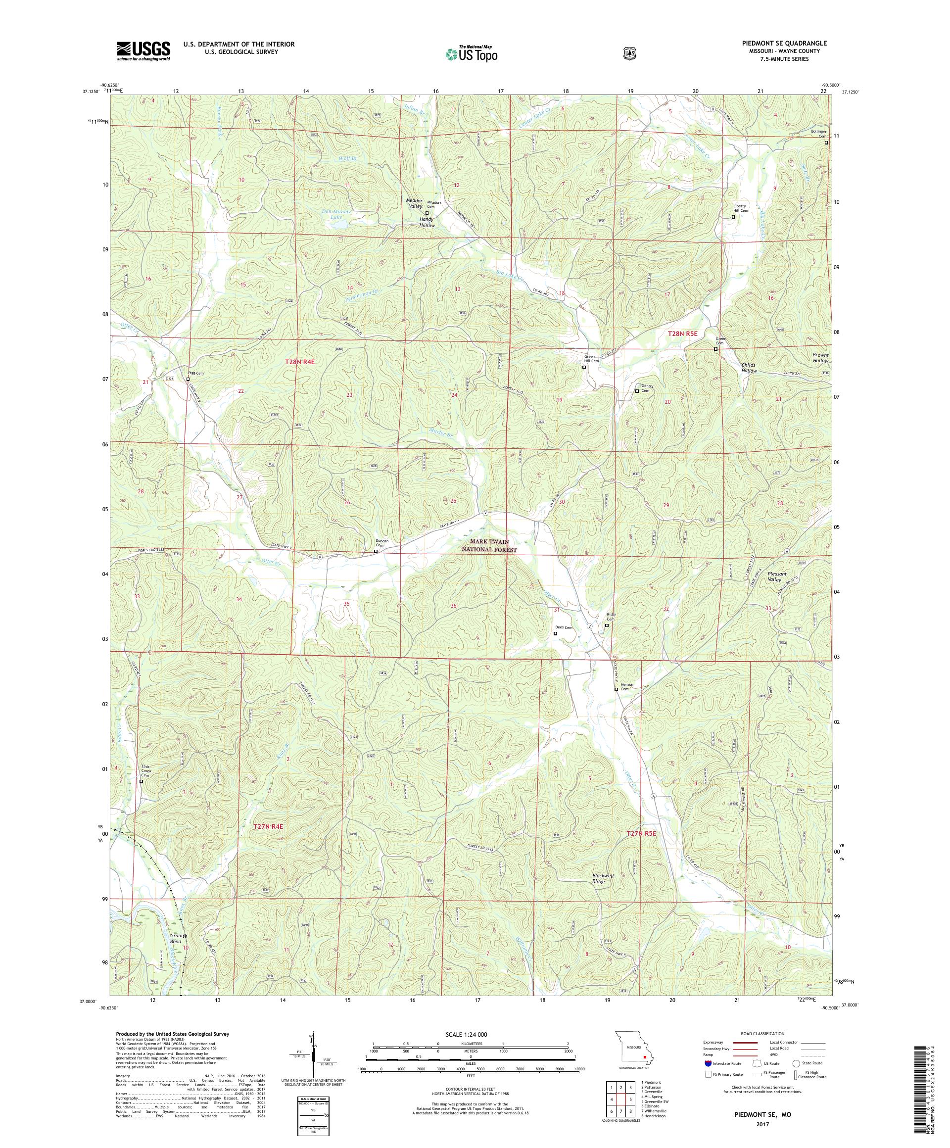 MyTopo Piedmont SE, Missouri USGS Quad Topo Map