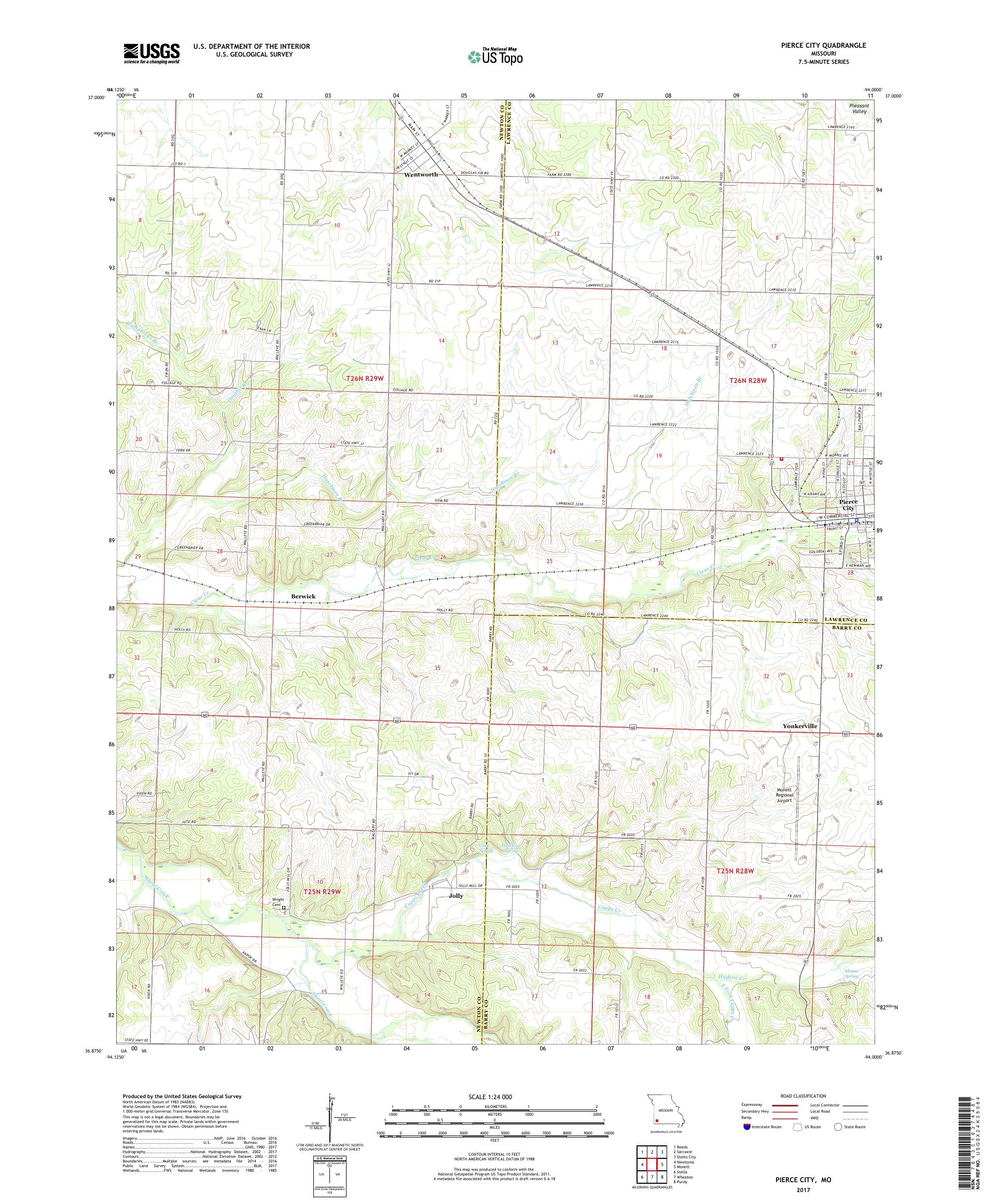 MyTopo Pierce City, Missouri USGS Quad Topo Map