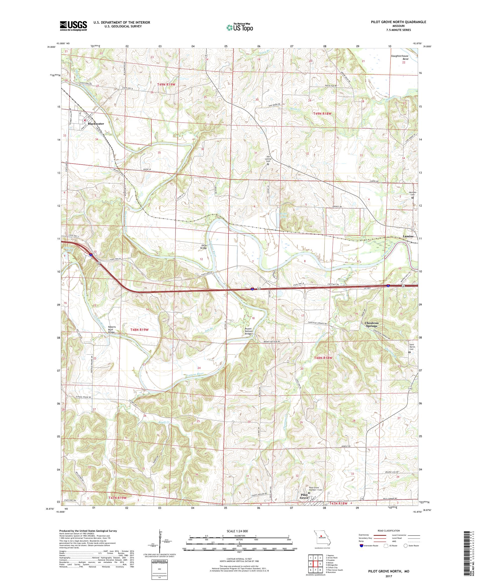 MyTopo Pilot Grove North, Missouri USGS Quad Topo Map