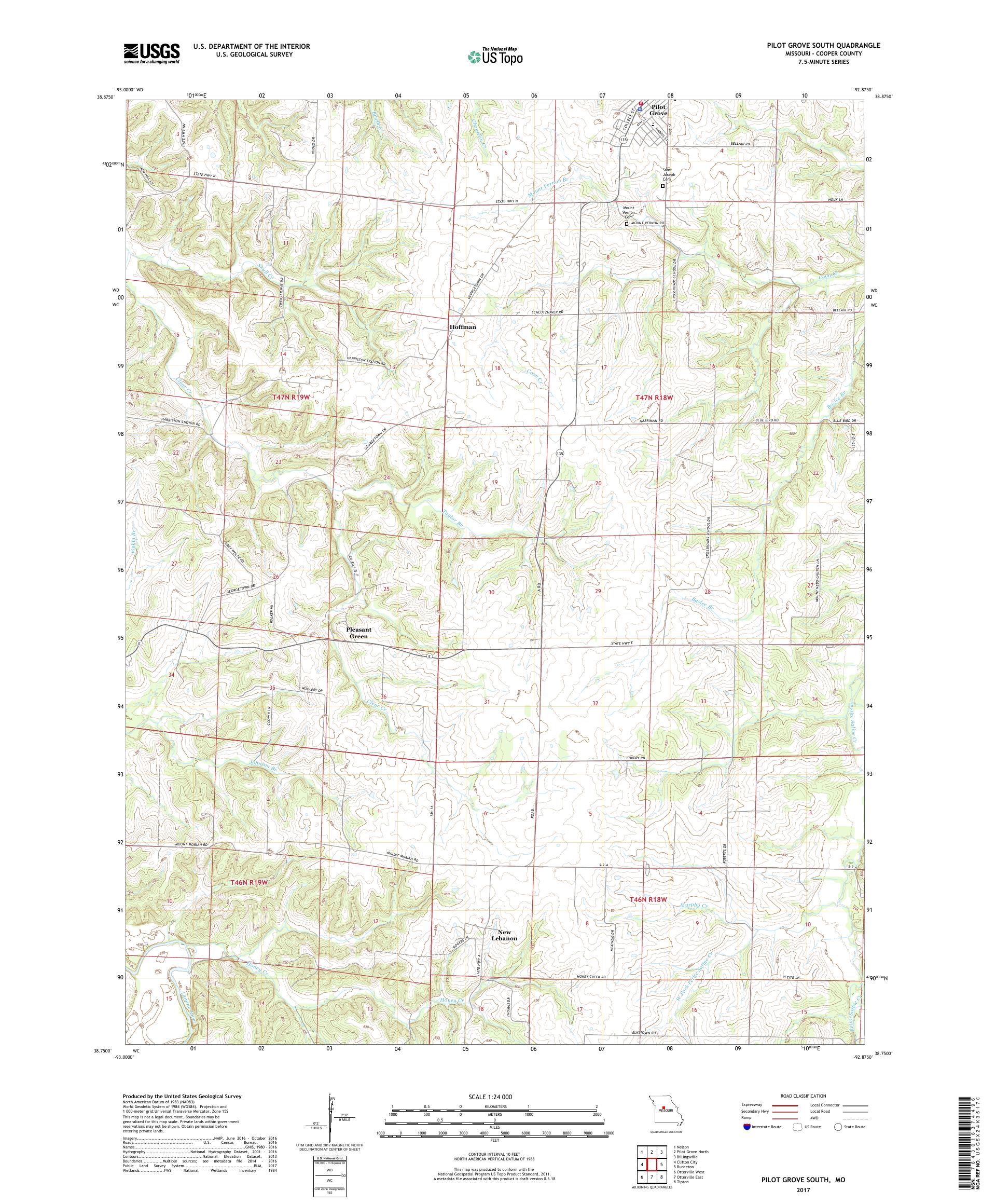 MyTopo Pilot Grove South, Missouri USGS Quad Topo Map