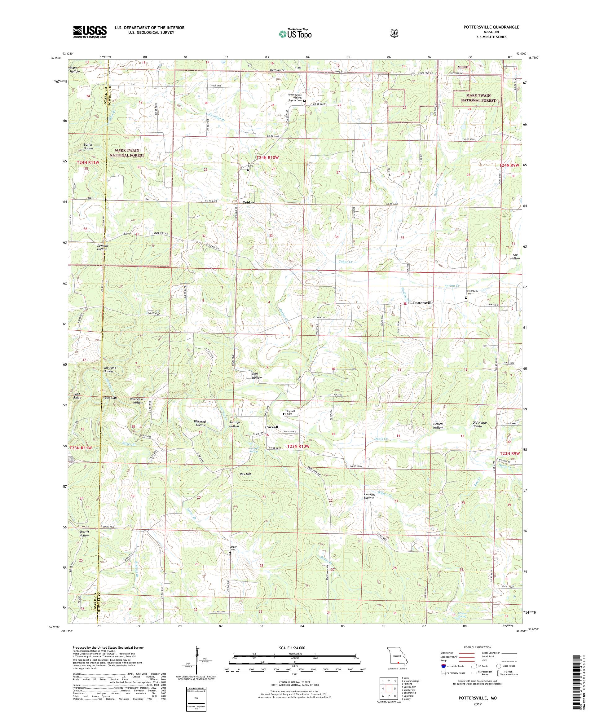 MyTopo Pottersville, Missouri USGS Quad Topo Map