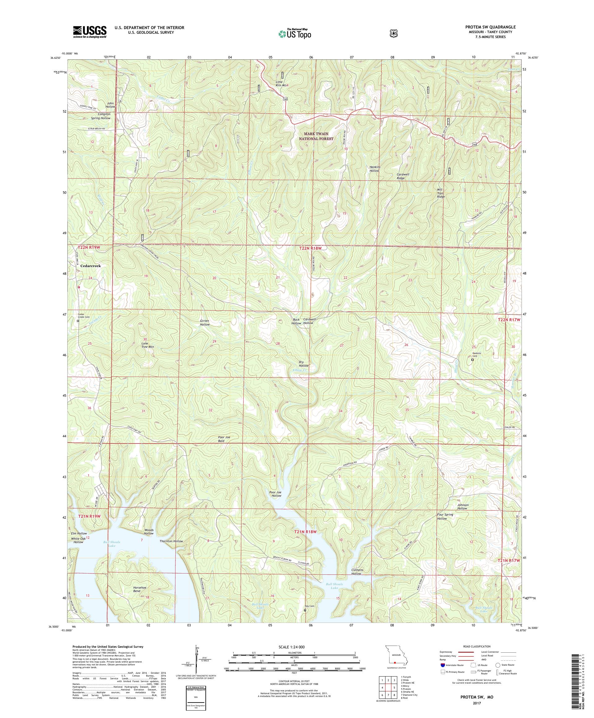 MyTopo Protem SW, Missouri USGS Quad Topo Map