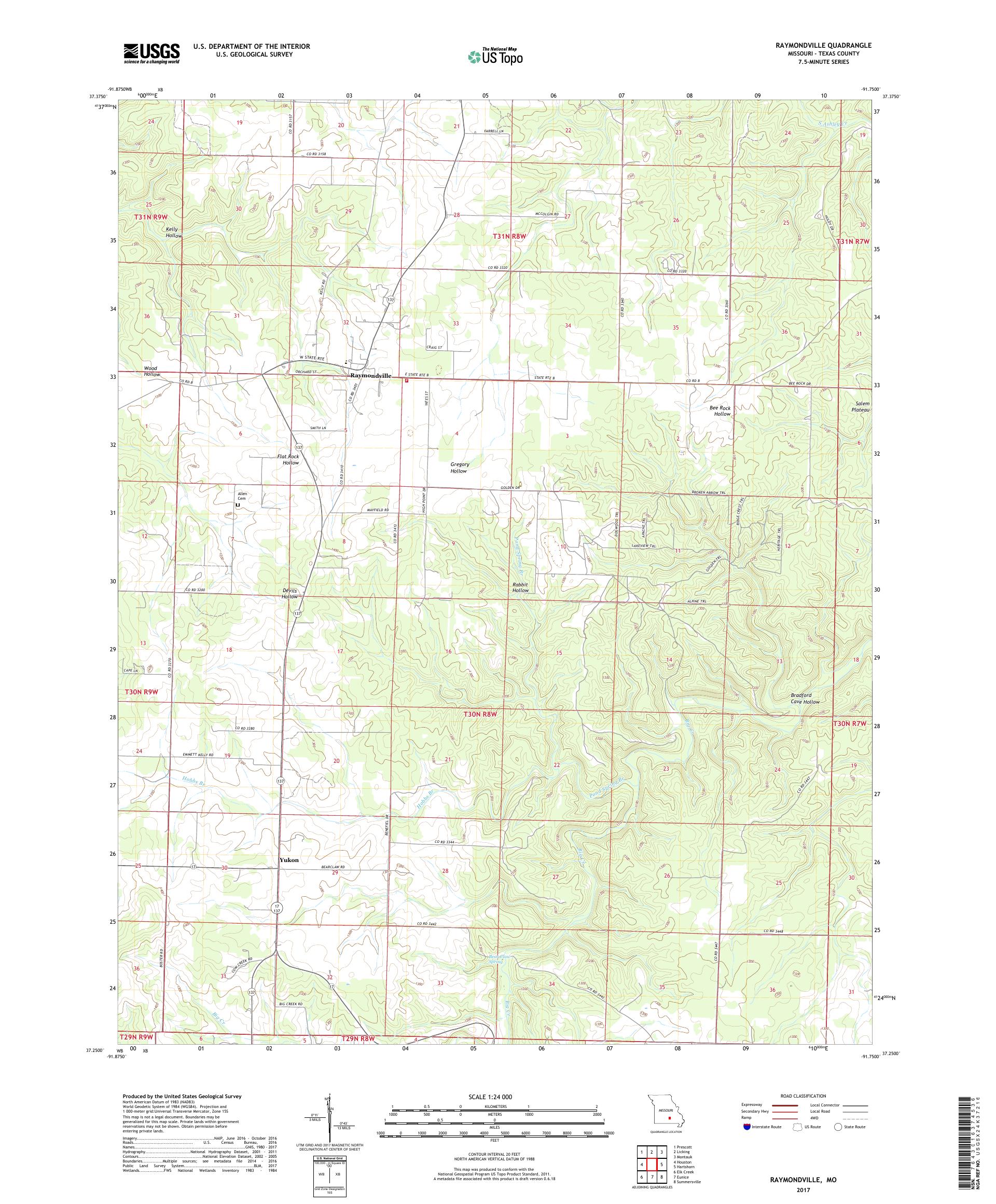 MyTopo Raymondville, Missouri USGS Quad Topo Map