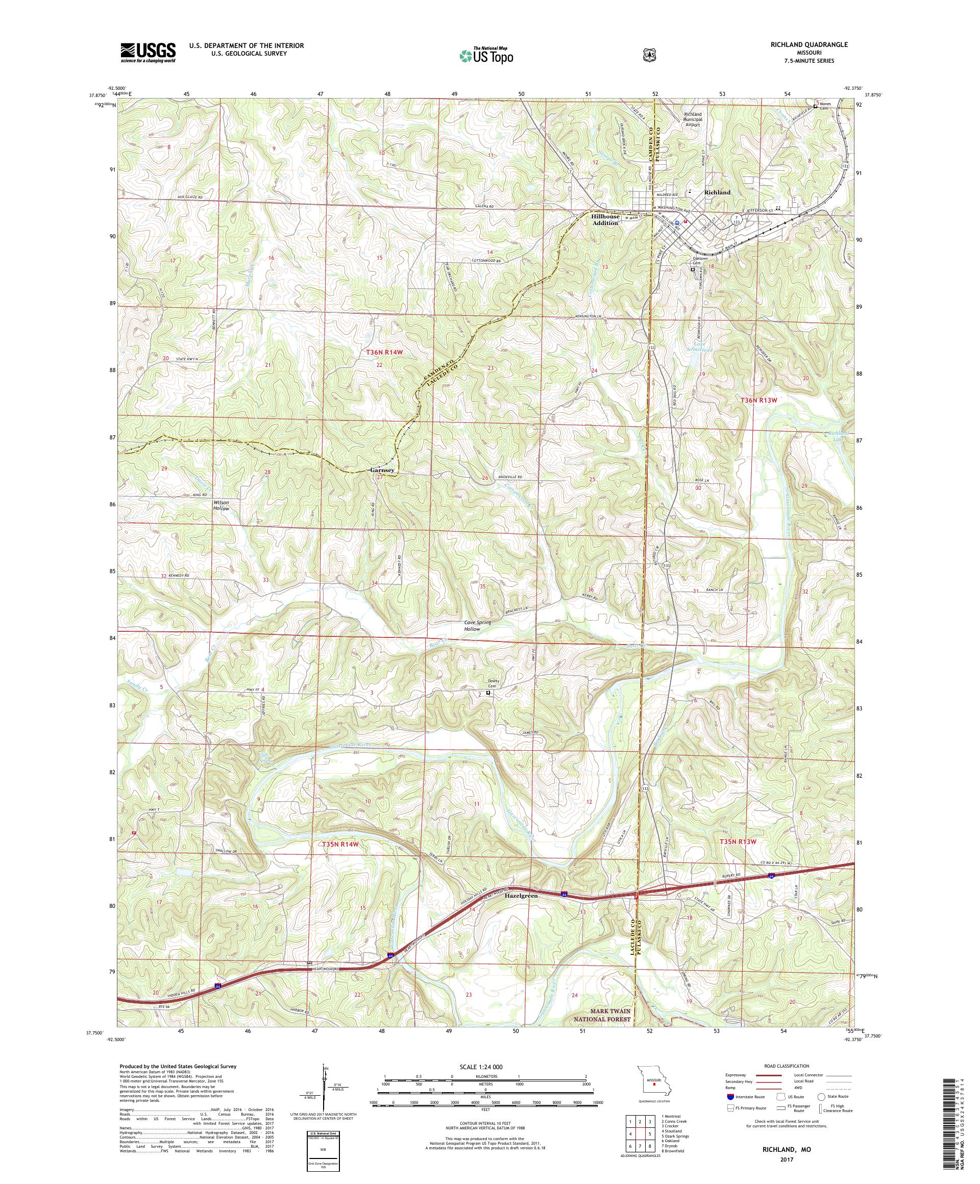 MyTopo Richland, Missouri USGS Quad Topo Map