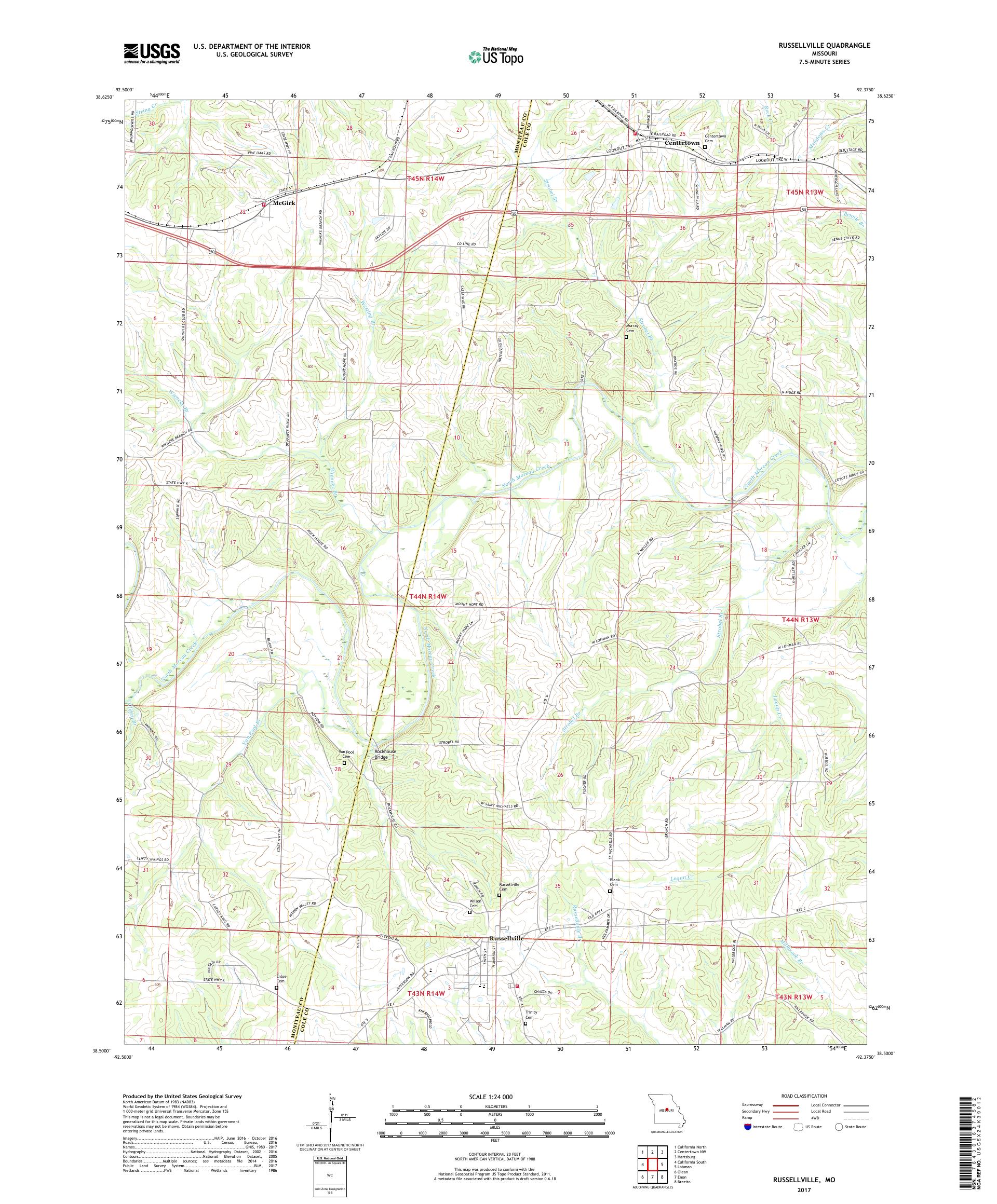 MyTopo Russellville, Missouri USGS Quad Topo Map