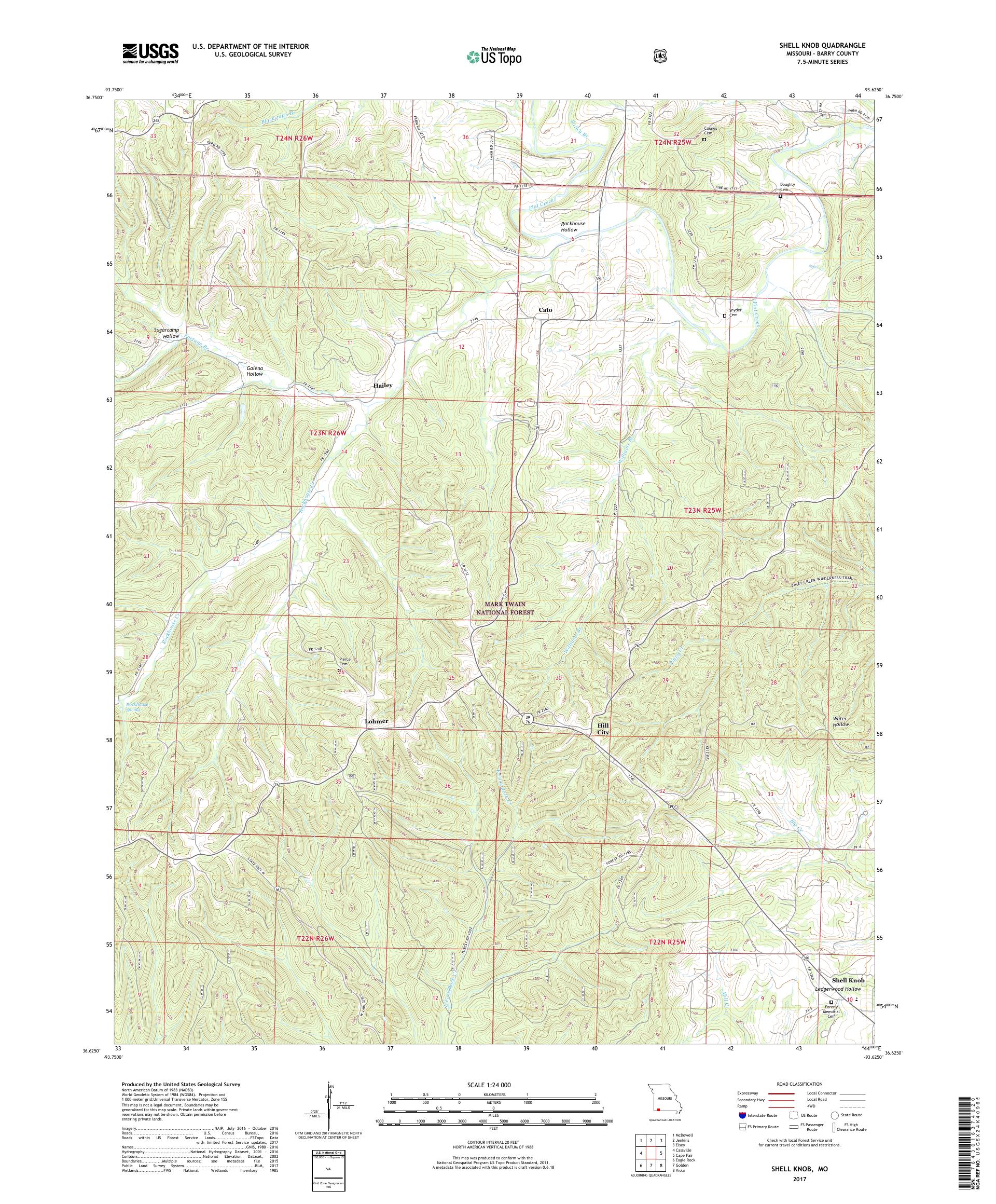 MyTopo Shell Knob, Missouri USGS Quad Topo Map