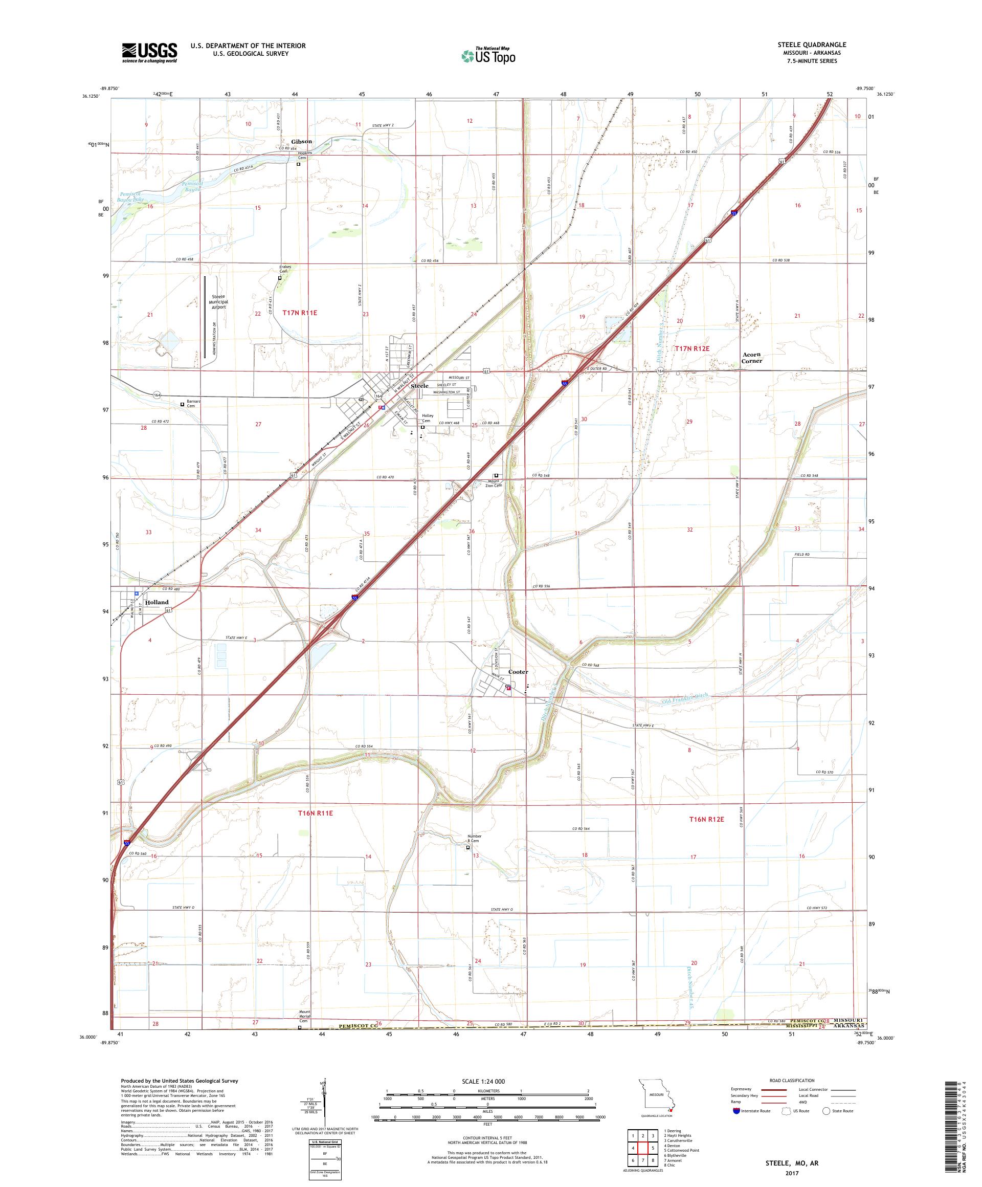 MyTopo Steele, Missouri USGS Quad Topo Map