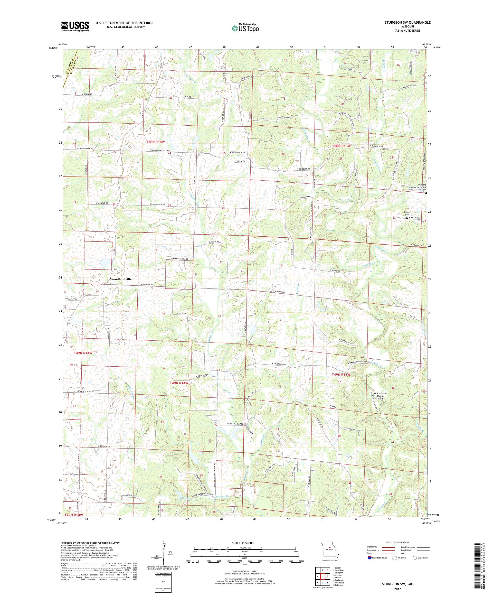 MyTopo Sturgeon SW, Missouri USGS Quad Topo Map