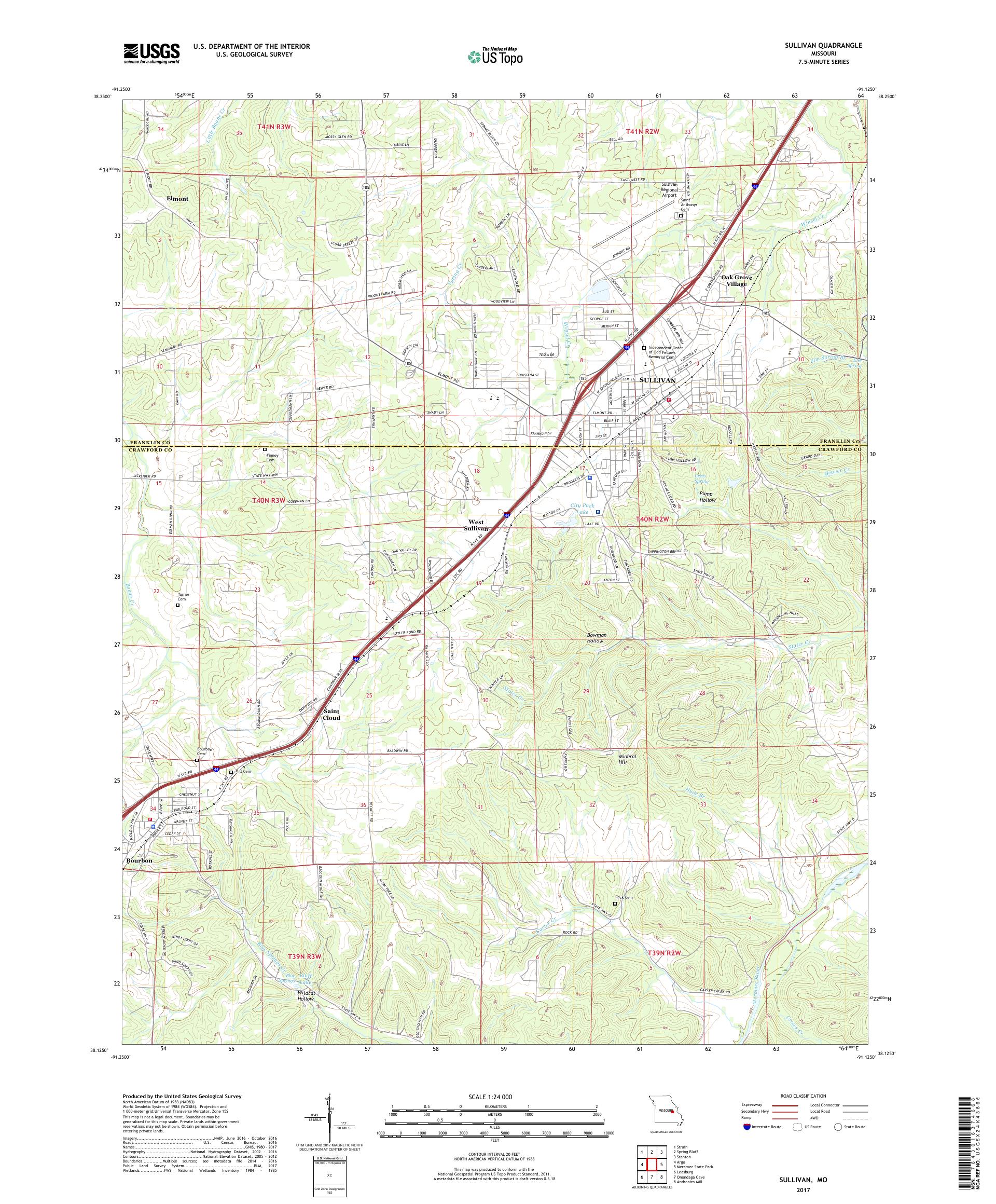MyTopo Sullivan, Missouri USGS Quad Topo Map