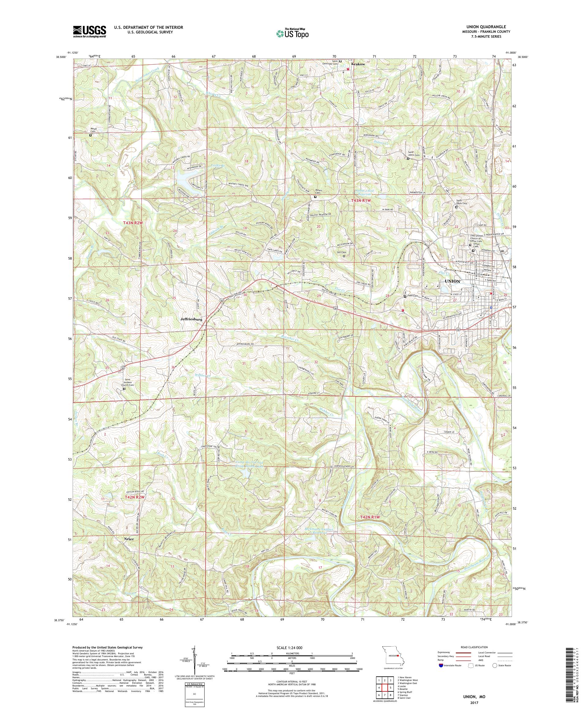 MyTopo Union, Missouri USGS Quad Topo Map