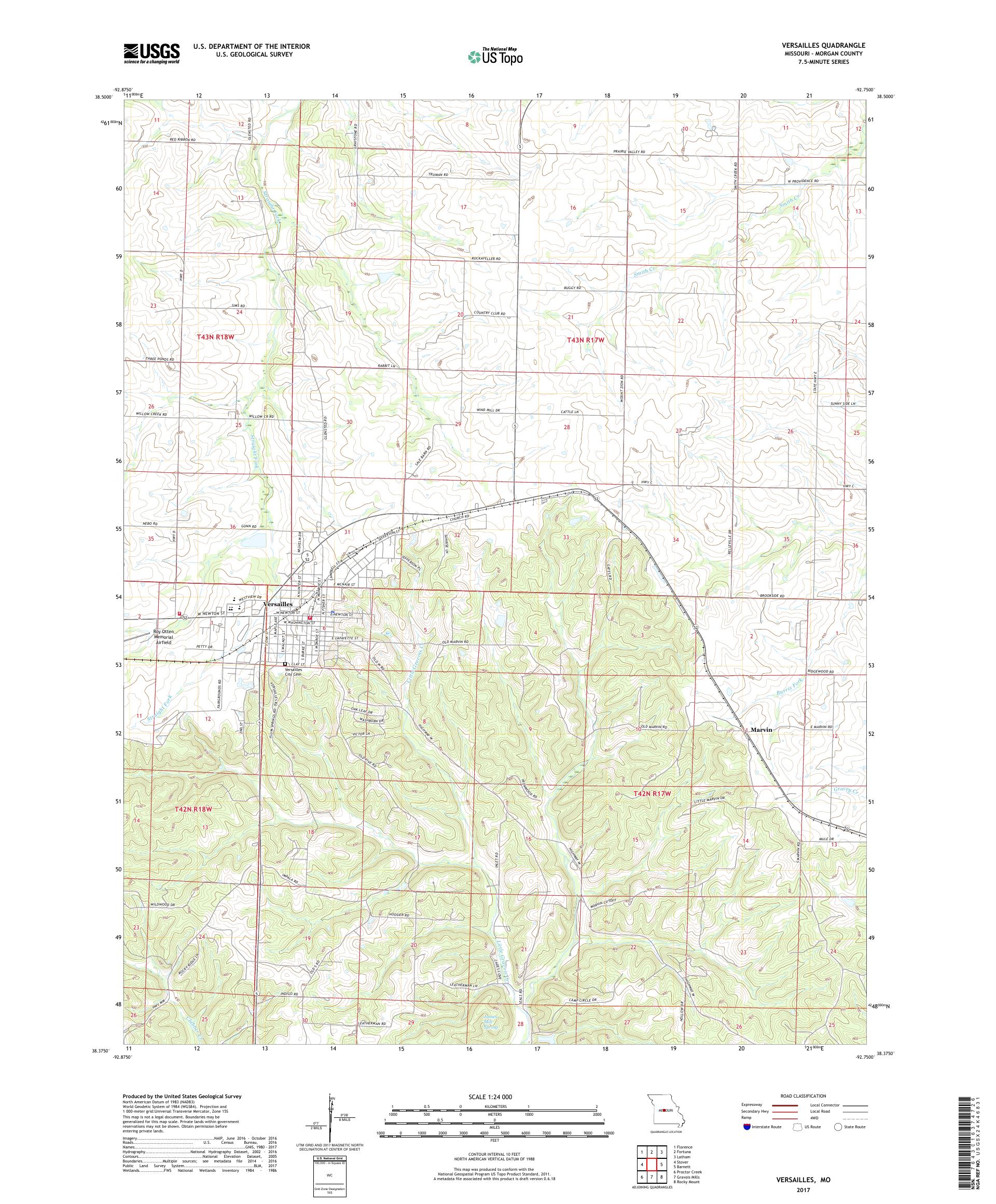 MyTopo Versailles, Missouri USGS Quad Topo Map