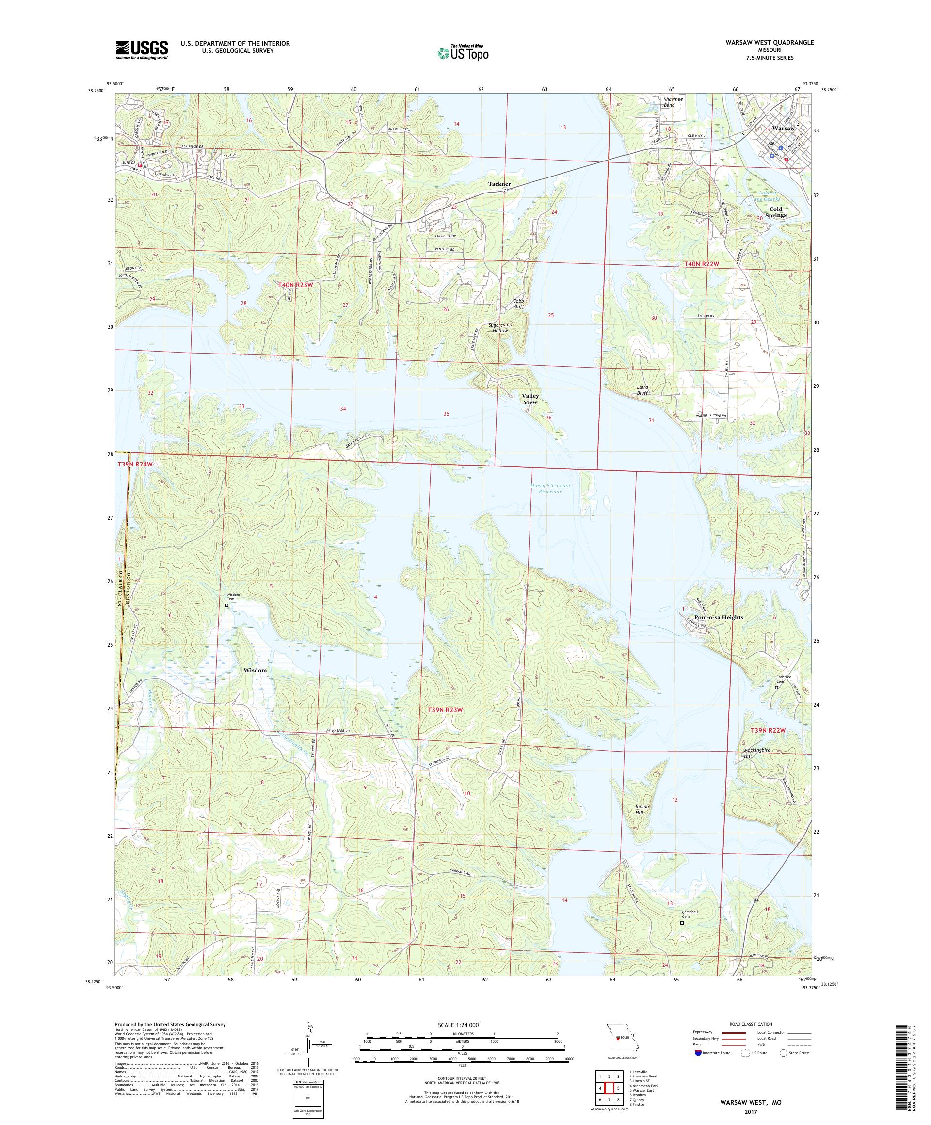 MyTopo Warsaw West, Missouri USGS Quad Topo Map