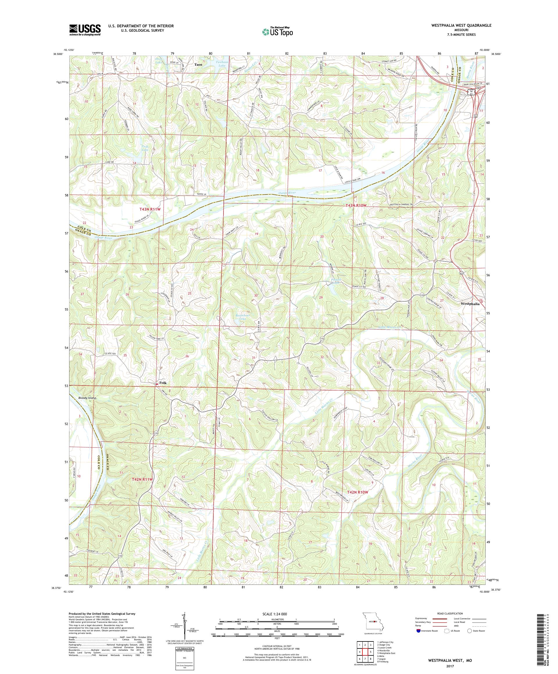 MyTopo Westphalia West, Missouri USGS Quad Topo Map