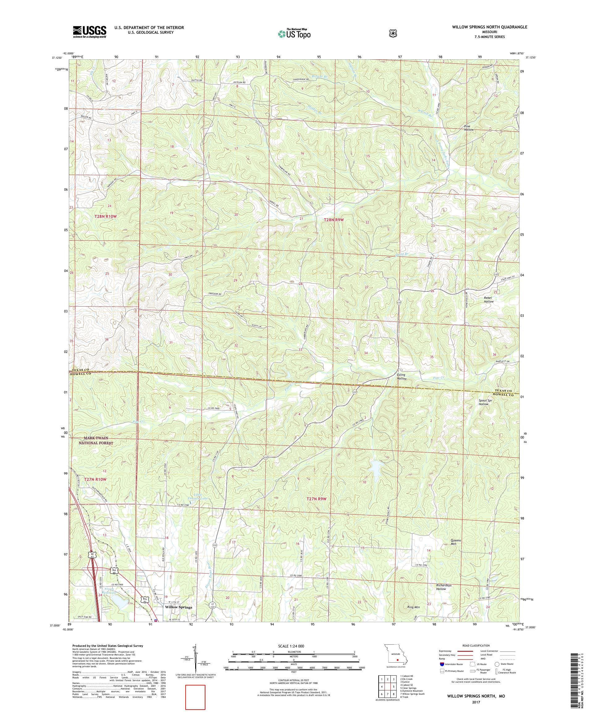 MyTopo Willow Springs North, Missouri USGS Quad Topo Map