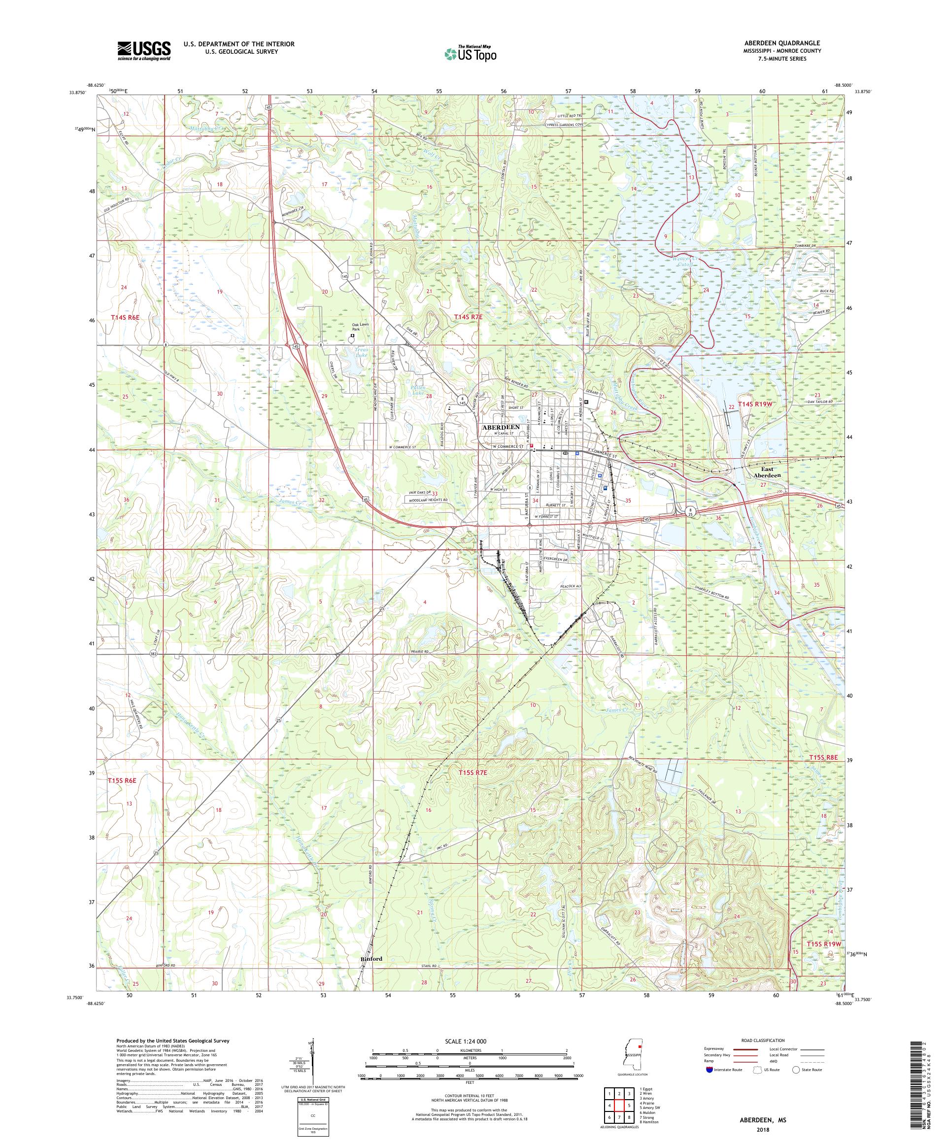 MyTopo Aberdeen, Mississippi USGS Quad Topo Map