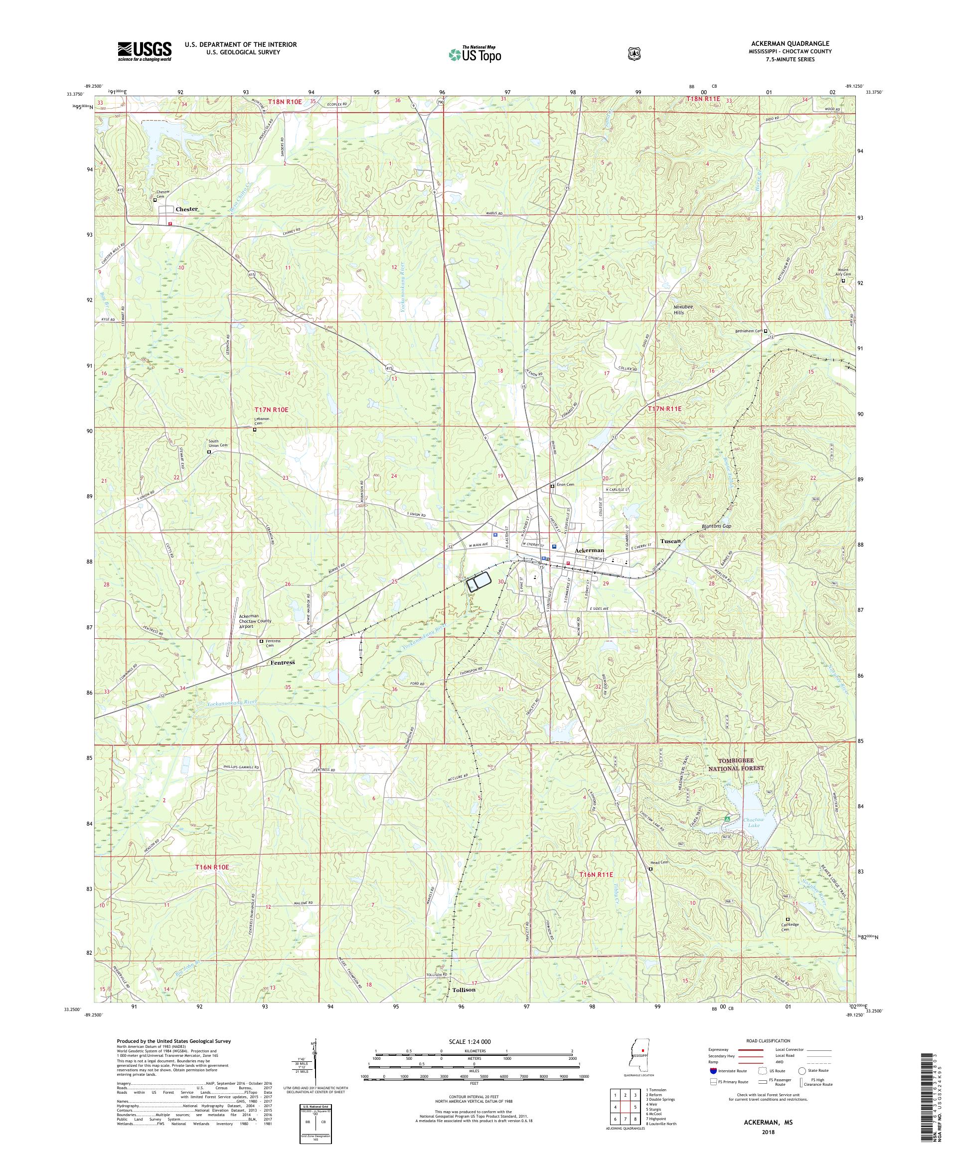 MyTopo Ackerman, Mississippi USGS Quad Topo Map