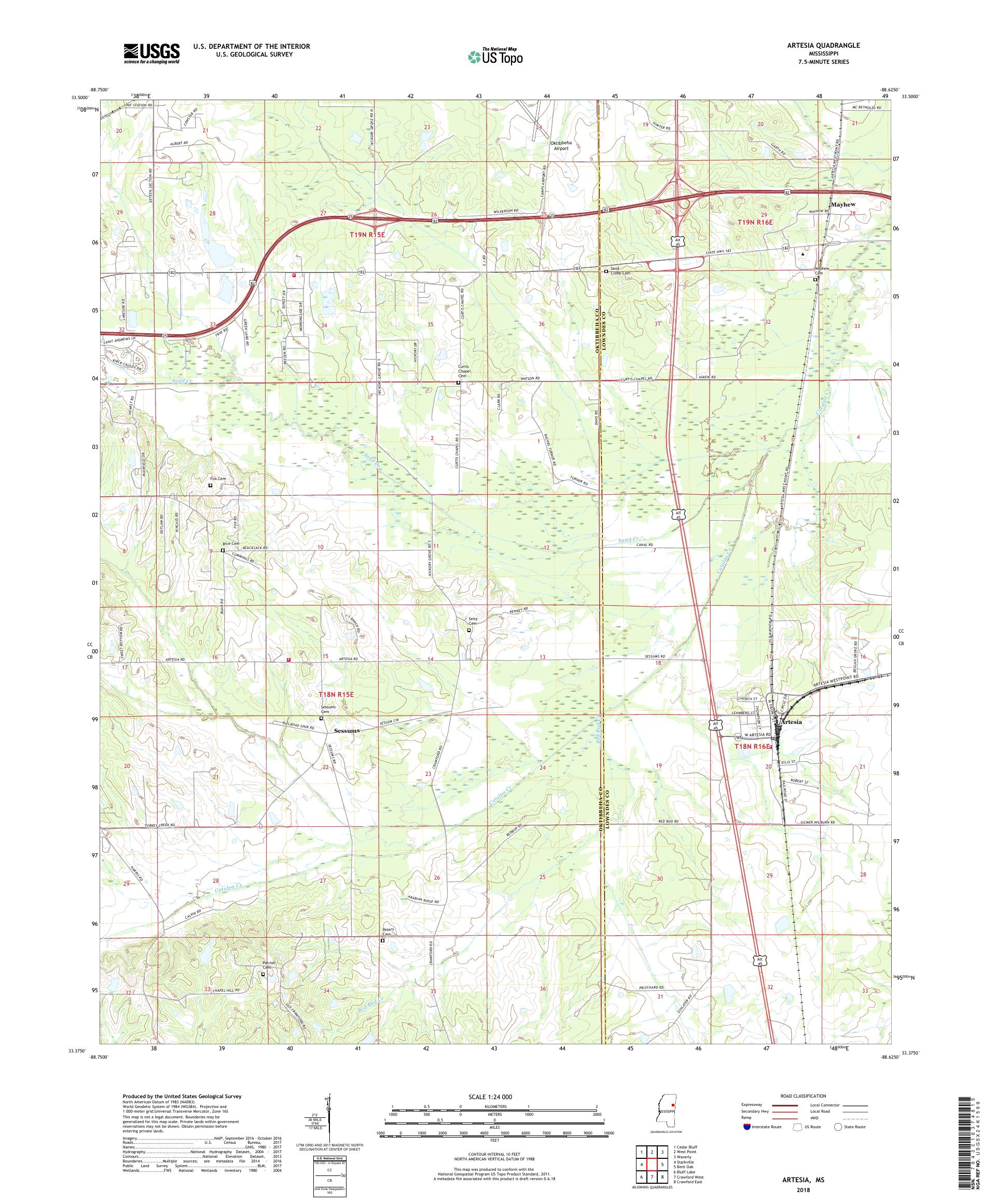 MyTopo Artesia, Mississippi USGS Quad Topo Map