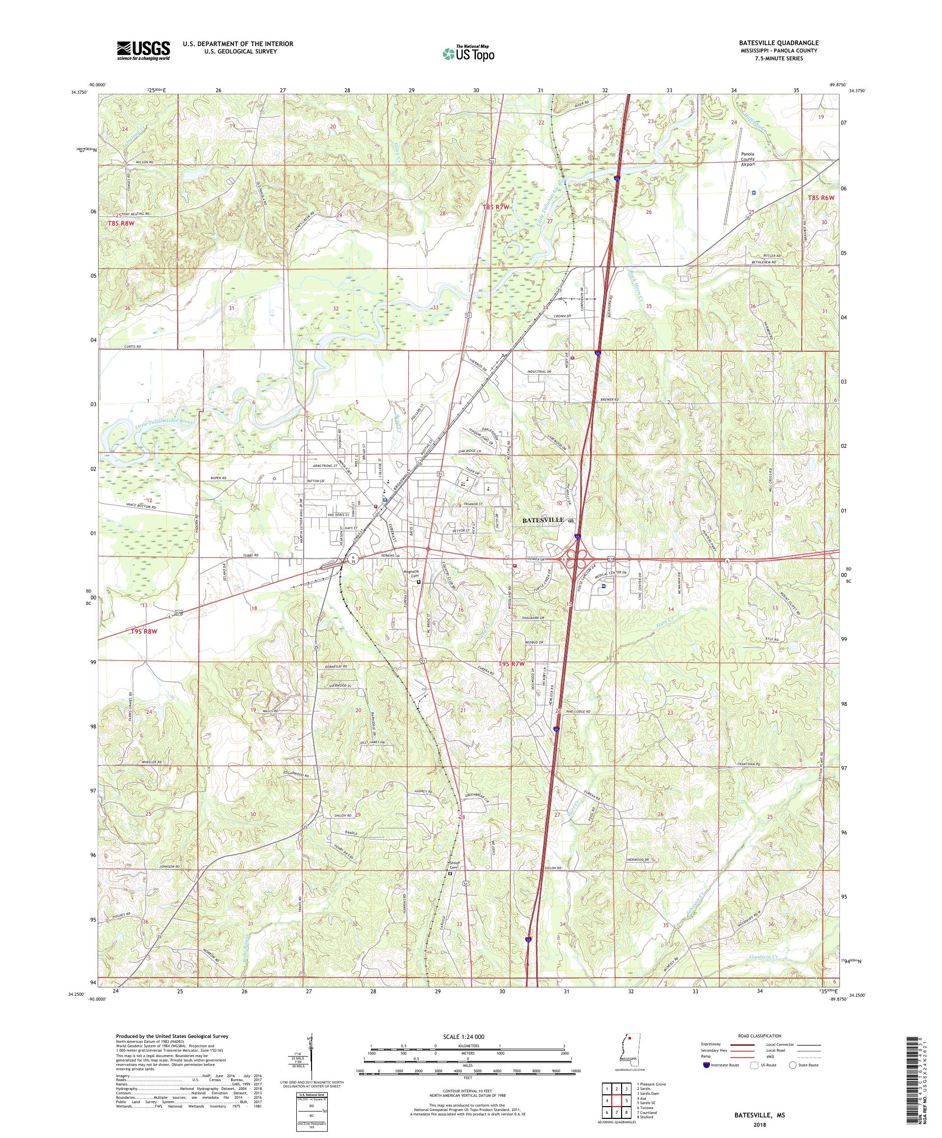 MyTopo Batesville, Mississippi USGS Quad Topo Map
