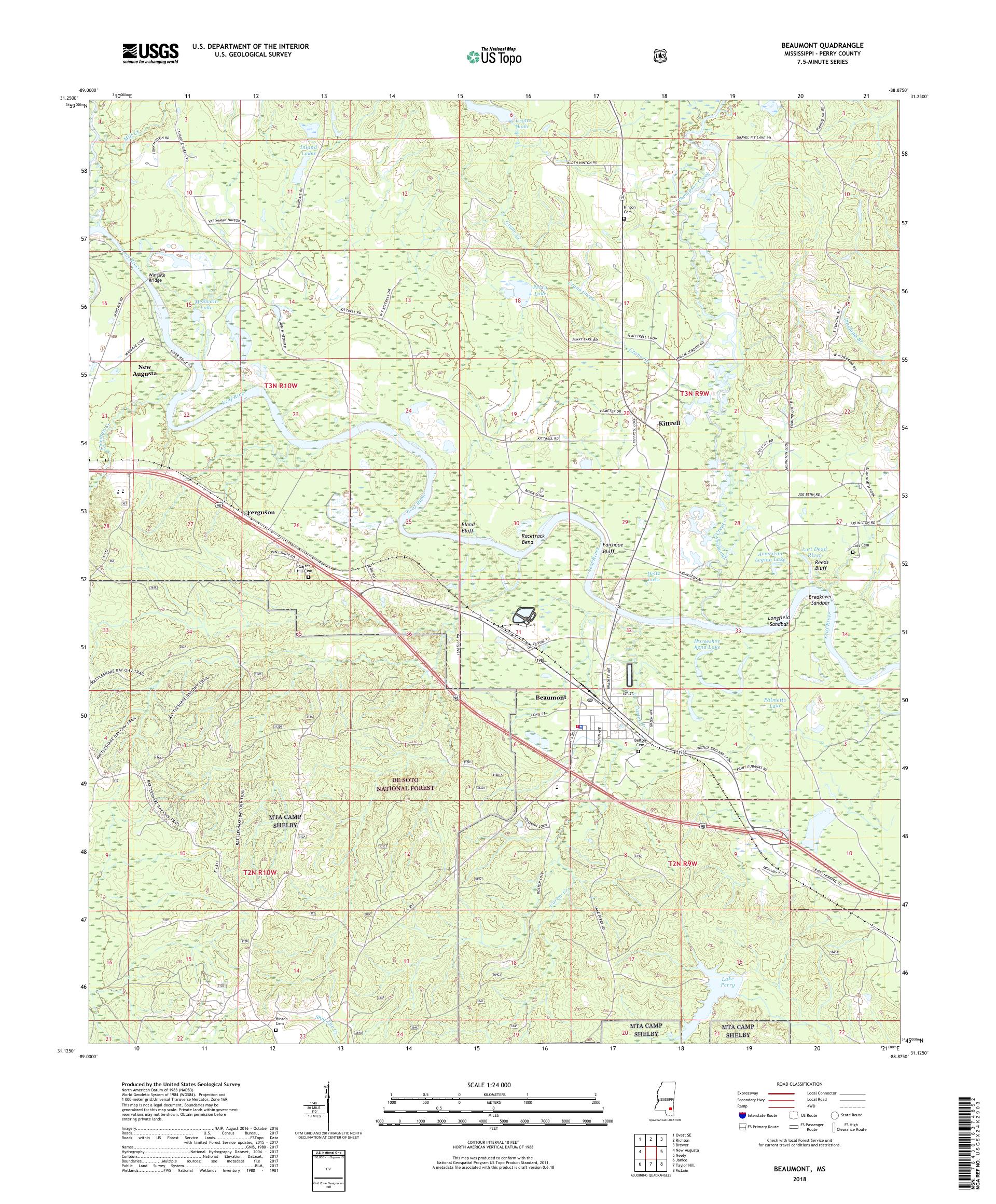 MyTopo Beaumont, Mississippi USGS Quad Topo Map