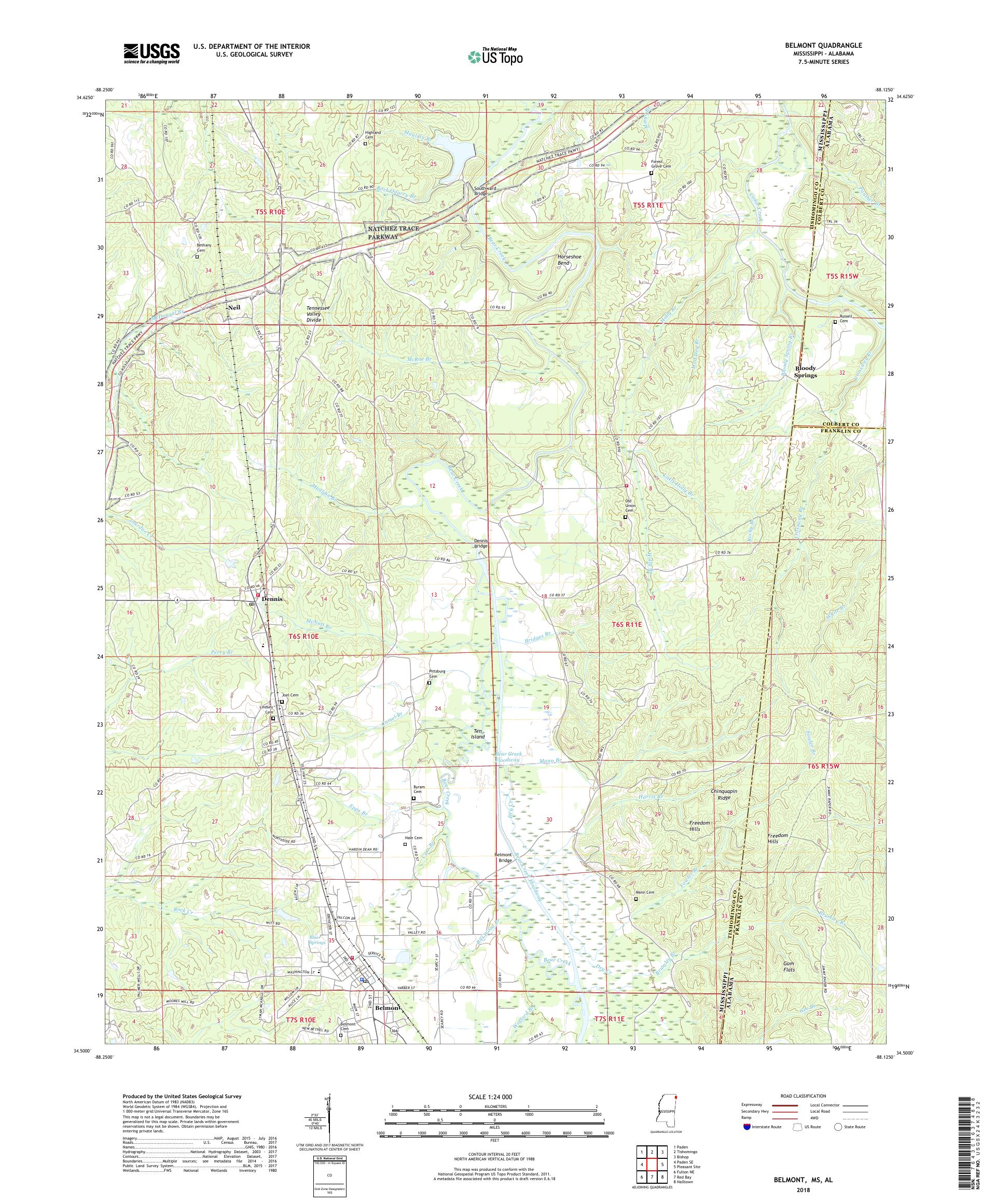 MyTopo Belmont, Mississippi USGS Quad Topo Map
