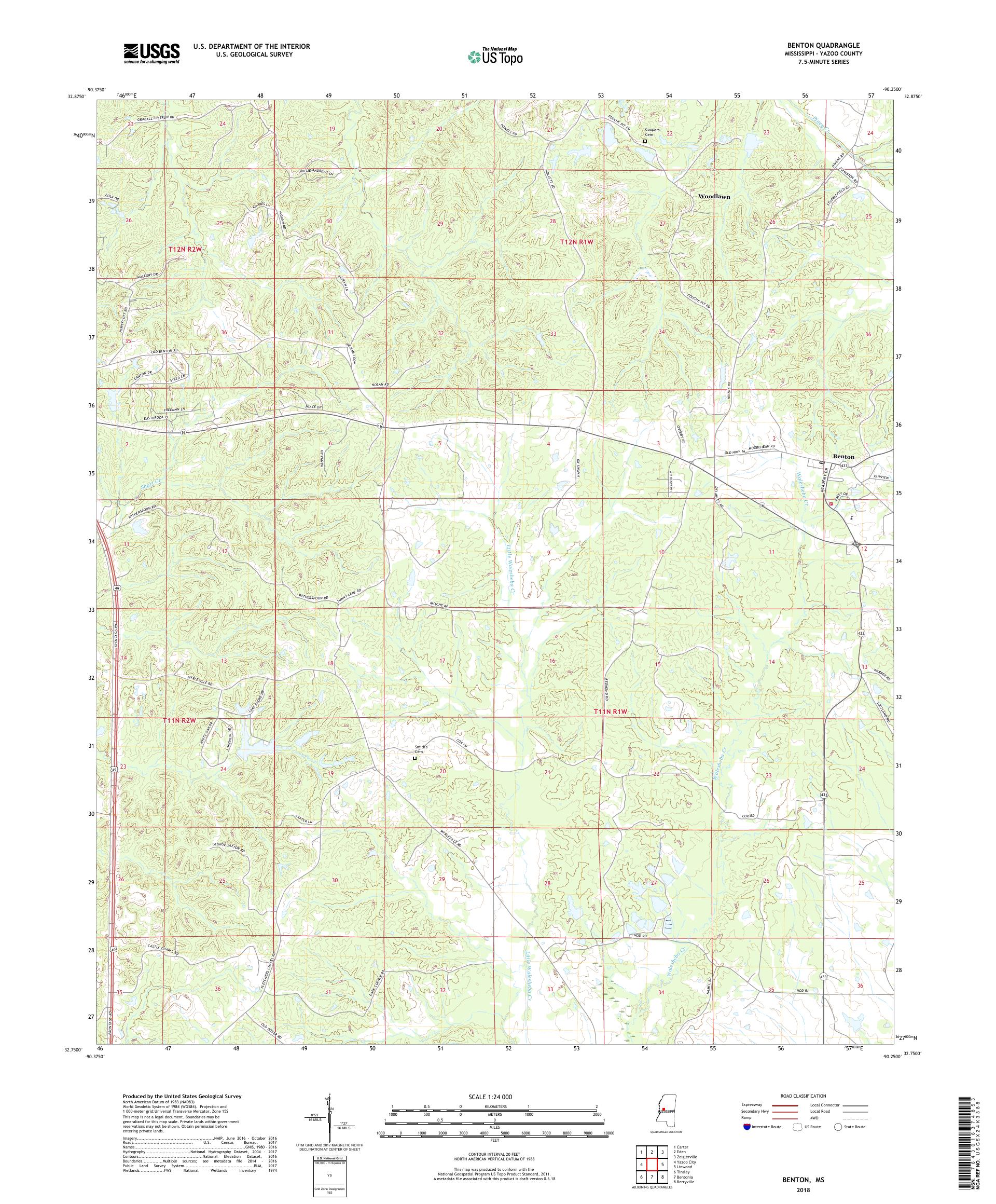 MyTopo Benton, Mississippi USGS Quad Topo Map