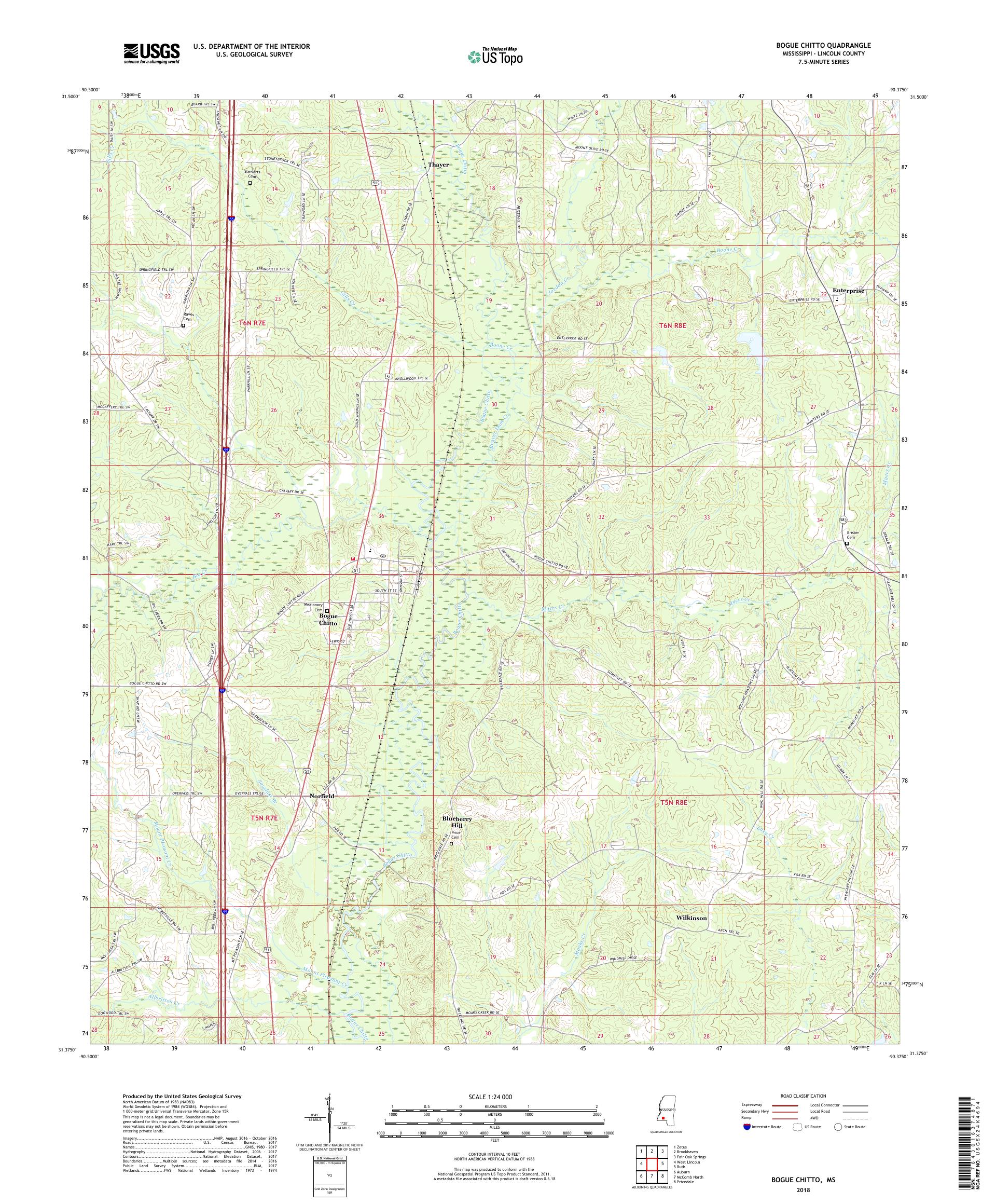 MyTopo Bogue Chitto, Mississippi USGS Quad Topo Map