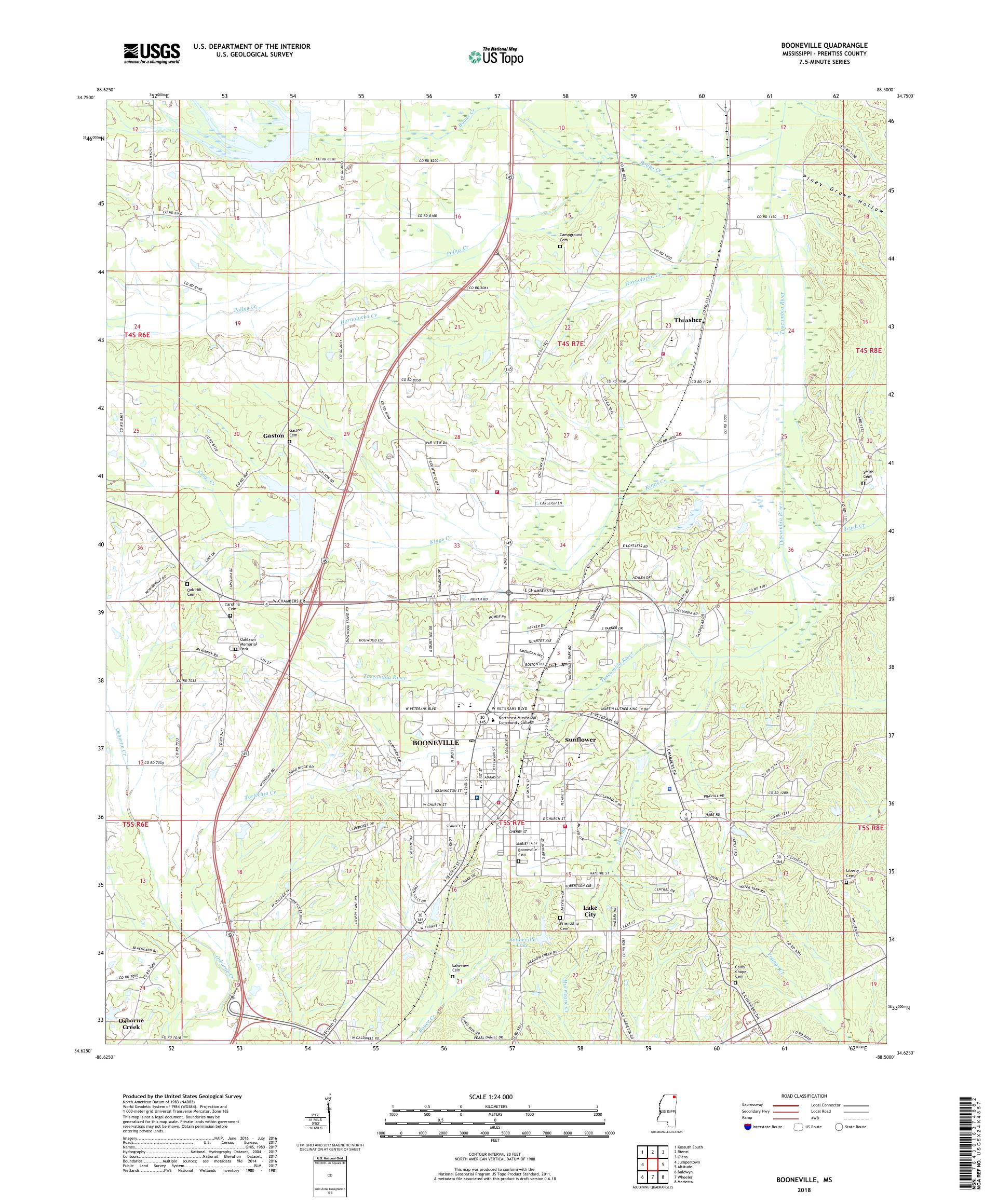 MyTopo Booneville, Mississippi USGS Quad Topo Map
