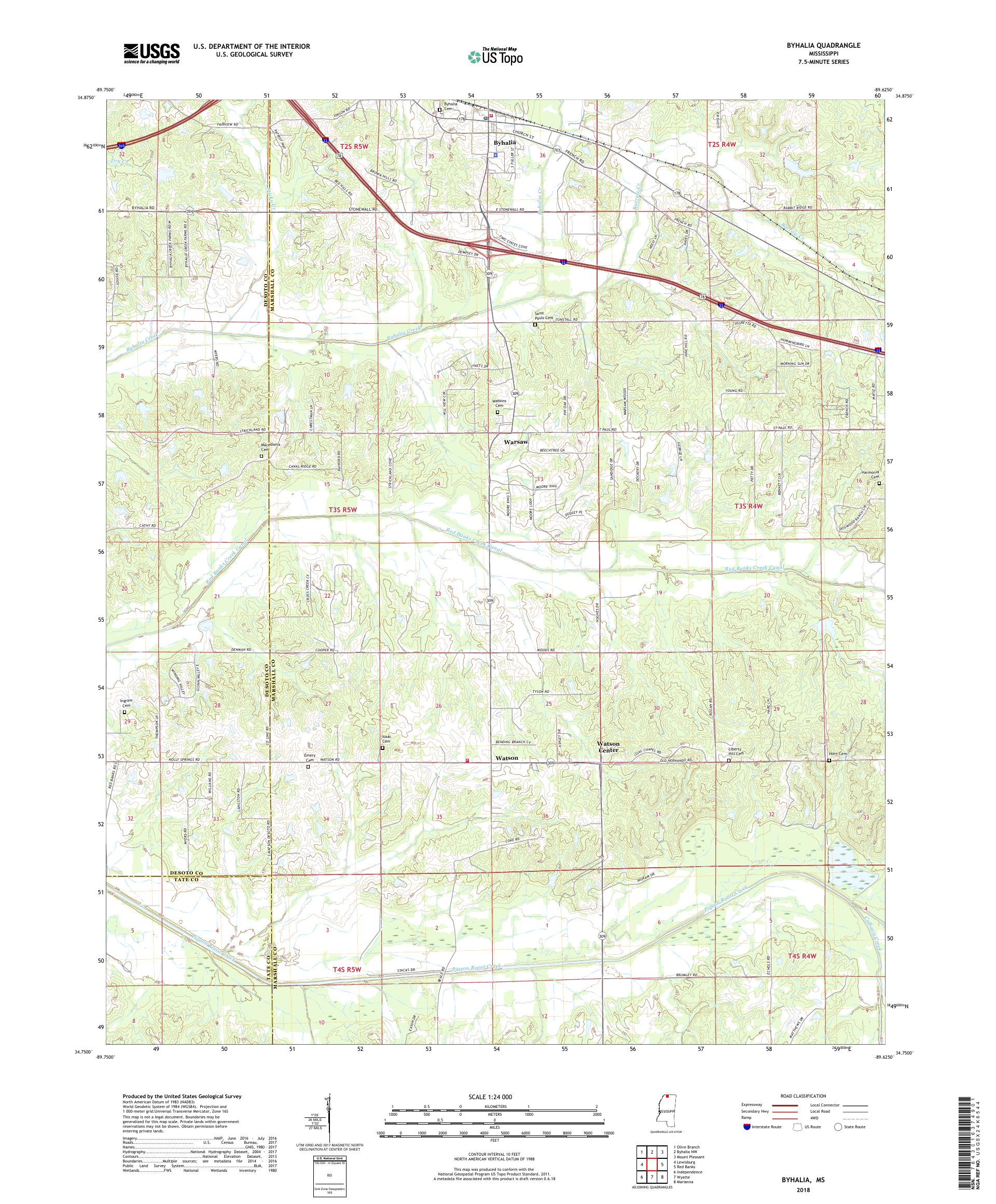 MyTopo Byhalia, Mississippi USGS Quad Topo Map