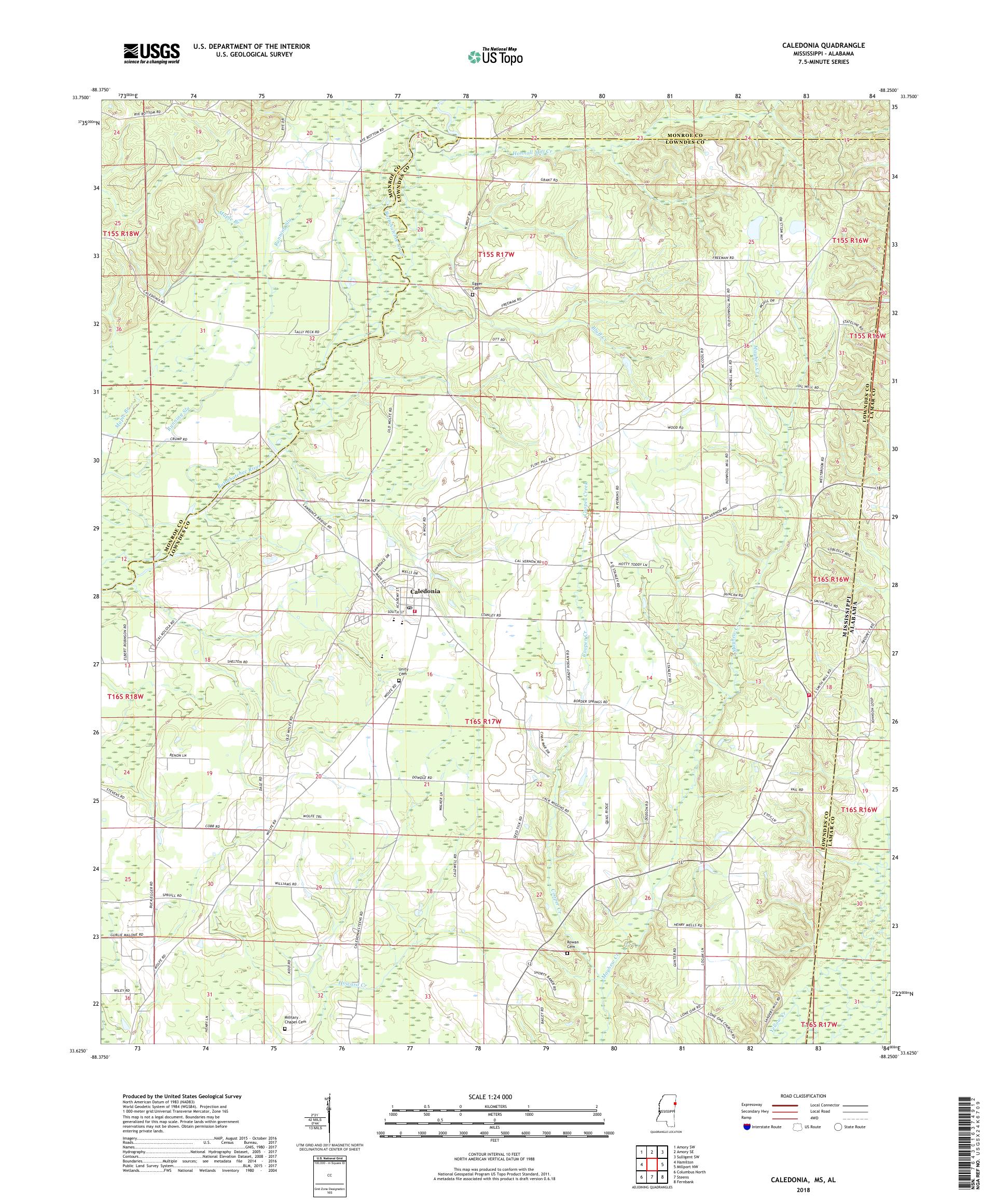 MyTopo Caledonia, Mississippi USGS Quad Topo Map