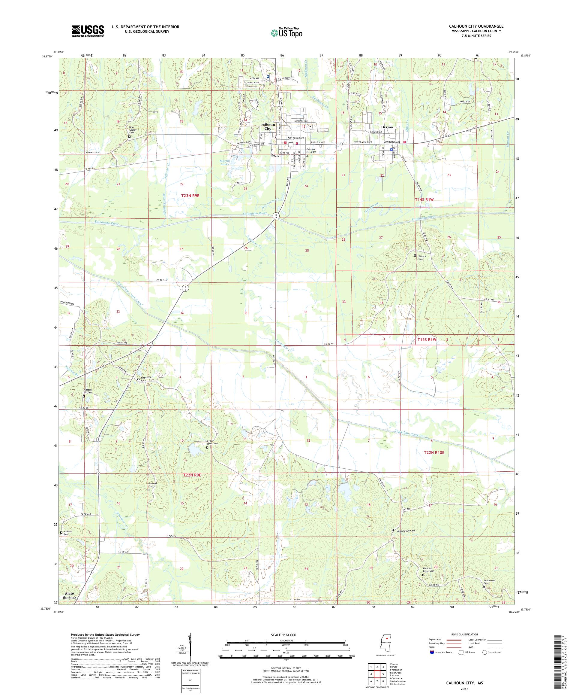 MyTopo Calhoun City, Mississippi USGS Quad Topo Map