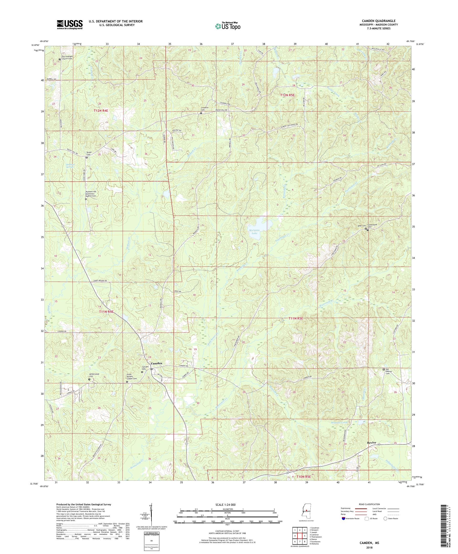 MyTopo Camden, Mississippi USGS Quad Topo Map