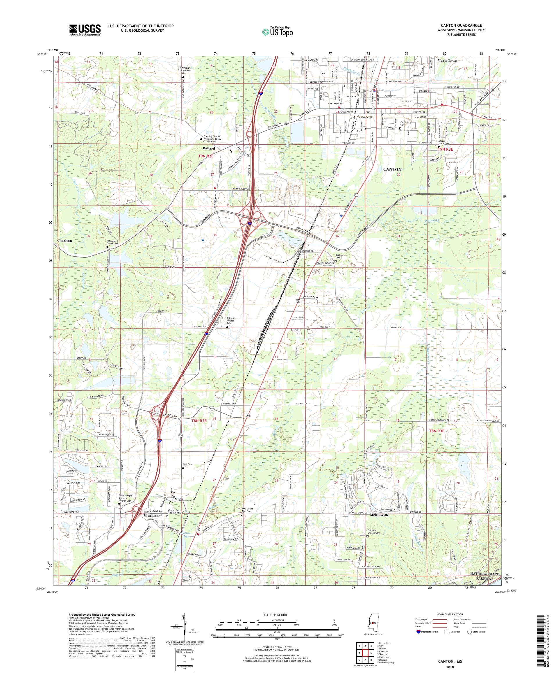 MyTopo Canton, Mississippi USGS Quad Topo Map