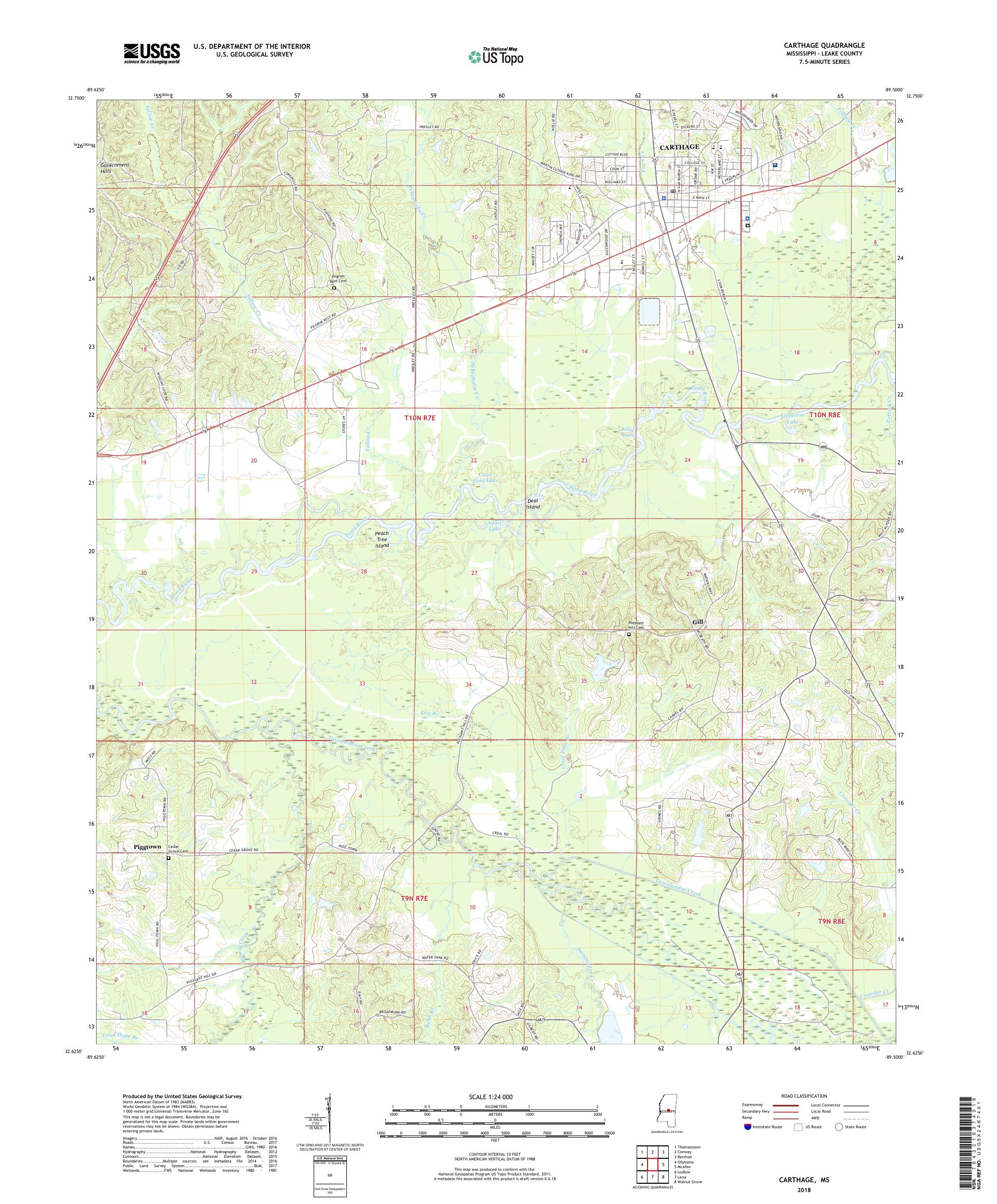 MyTopo Carthage, Mississippi USGS Quad Topo Map