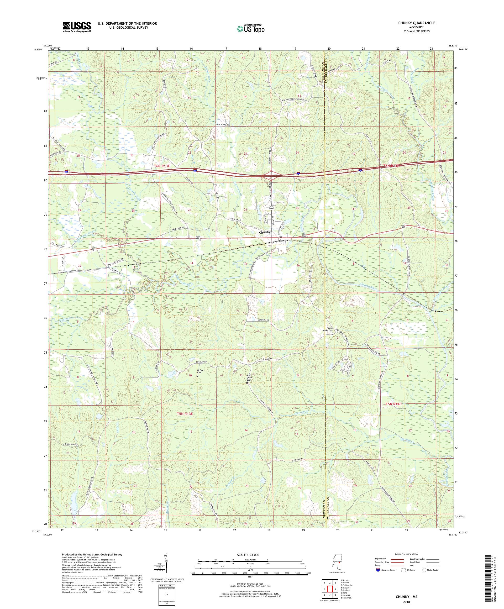 MyTopo Chunky, Mississippi USGS Quad Topo Map