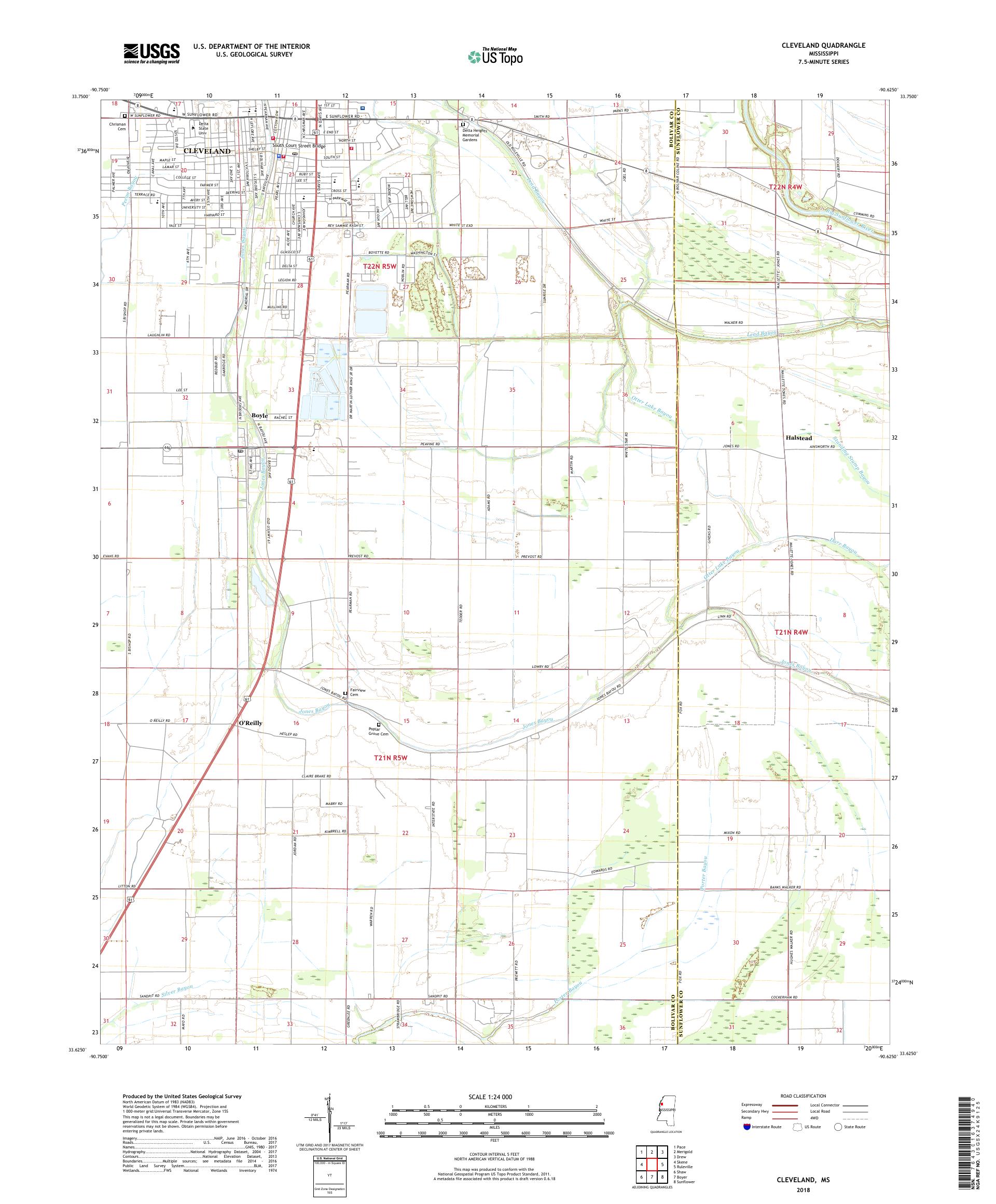 MyTopo Cleveland, Mississippi USGS Quad Topo Map