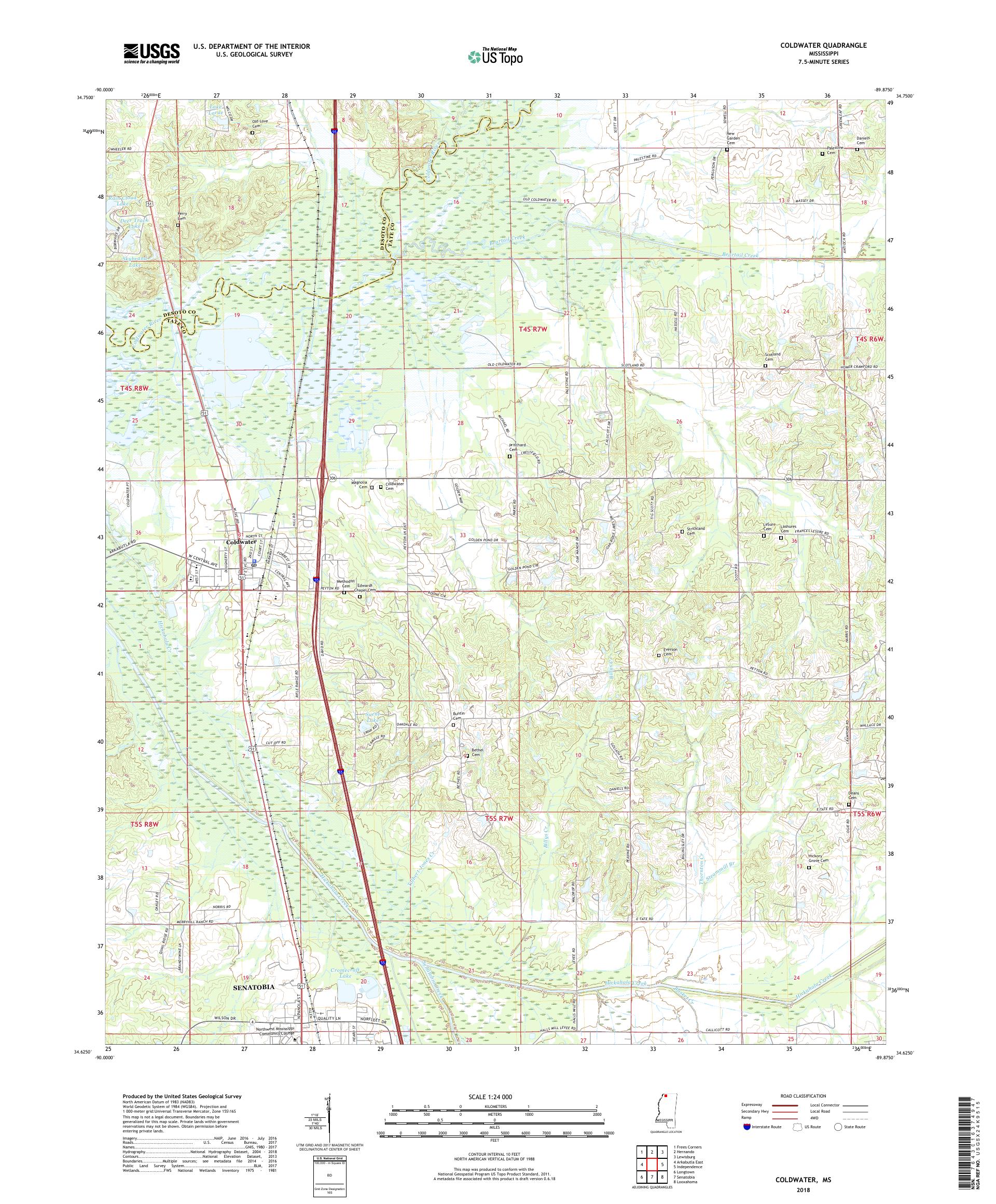 MyTopo Coldwater, Mississippi USGS Quad Topo Map