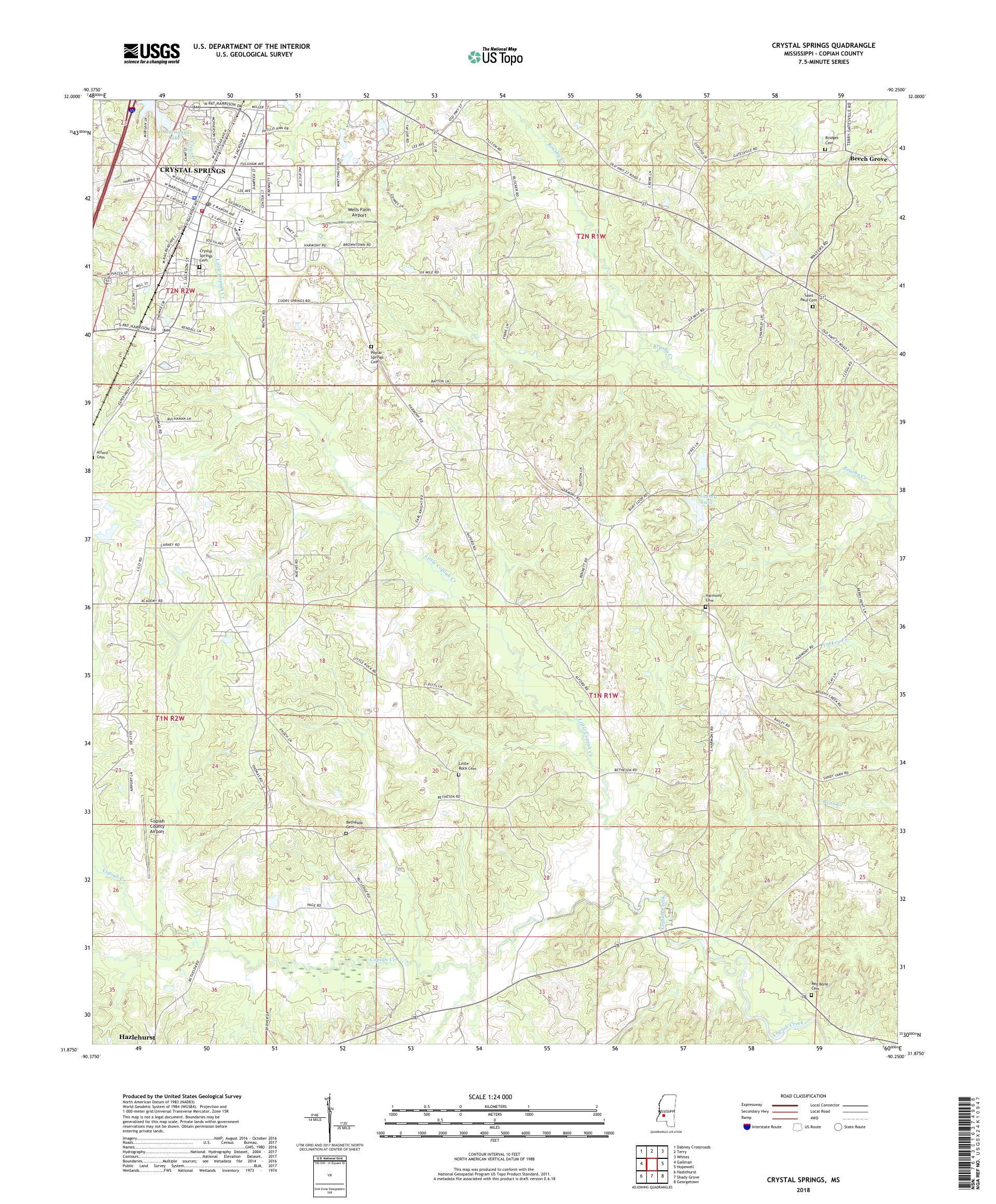 MyTopo Crystal Springs, Mississippi USGS Quad Topo Map
