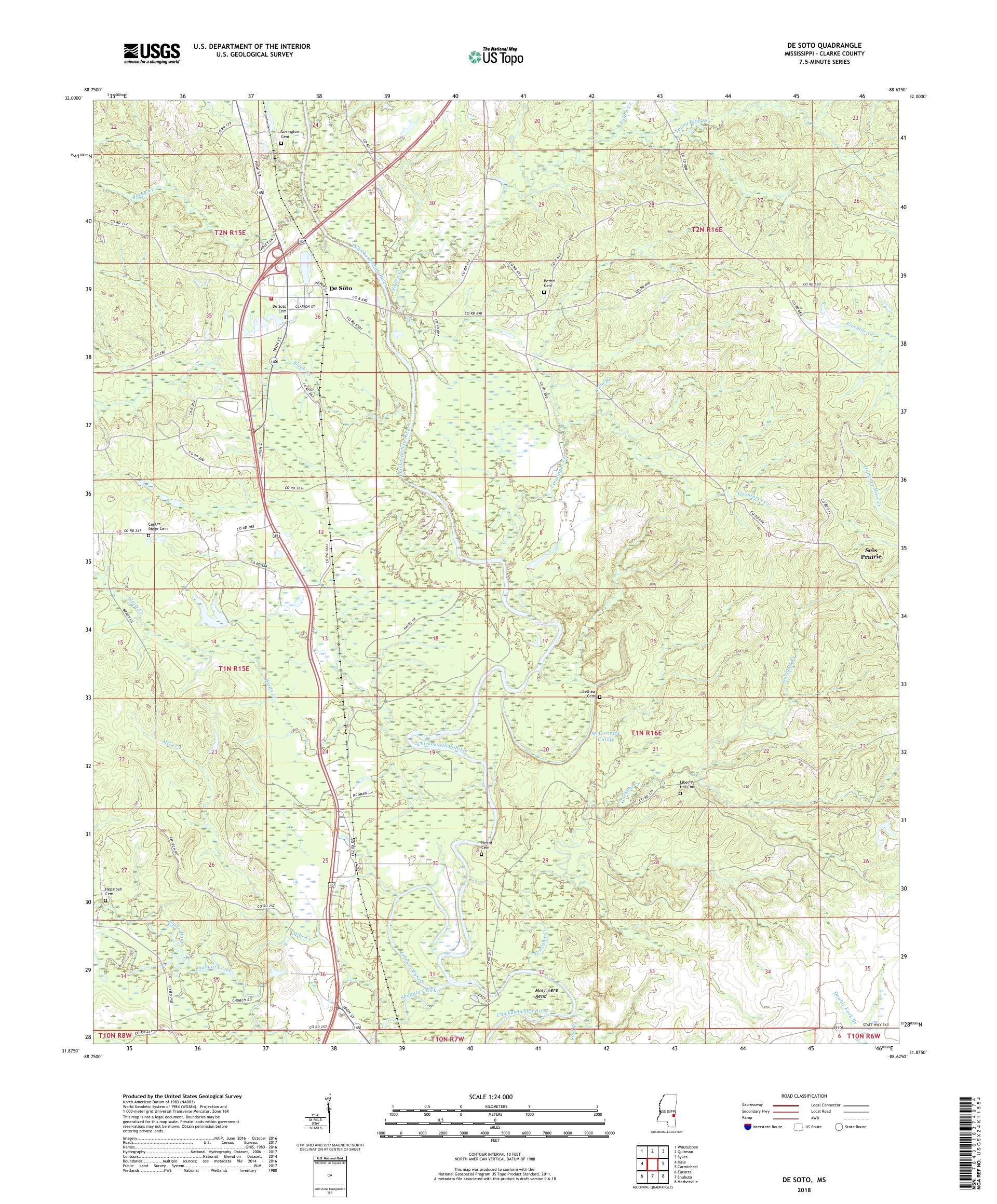 MyTopo De Soto, Mississippi USGS Quad Topo Map
