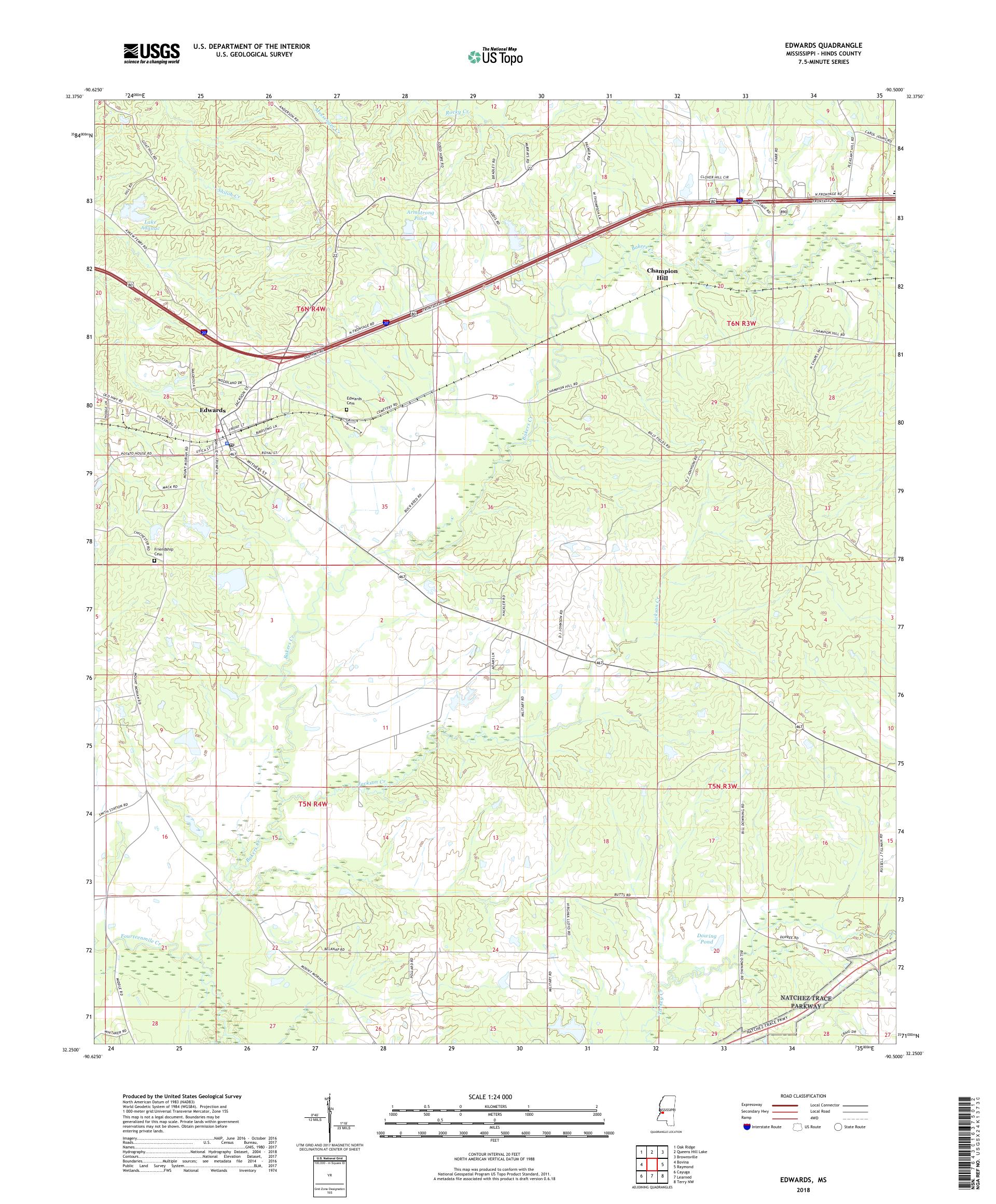 MyTopo Edwards, Mississippi USGS Quad Topo Map