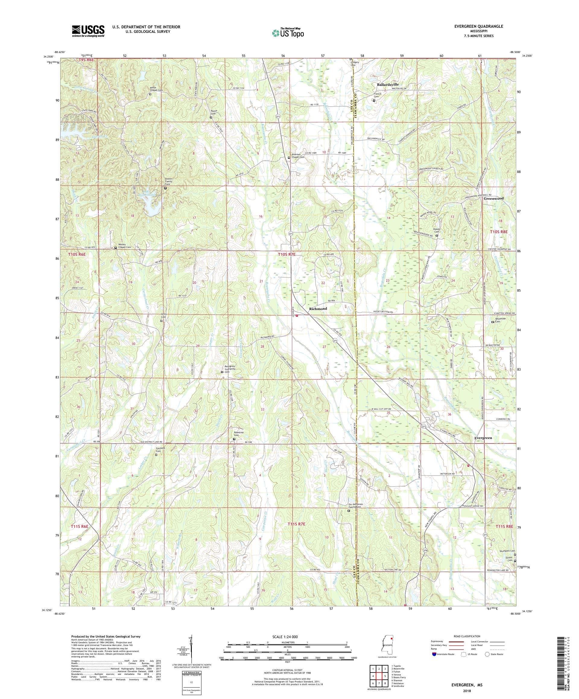 MyTopo Evergreen, Mississippi USGS Quad Topo Map