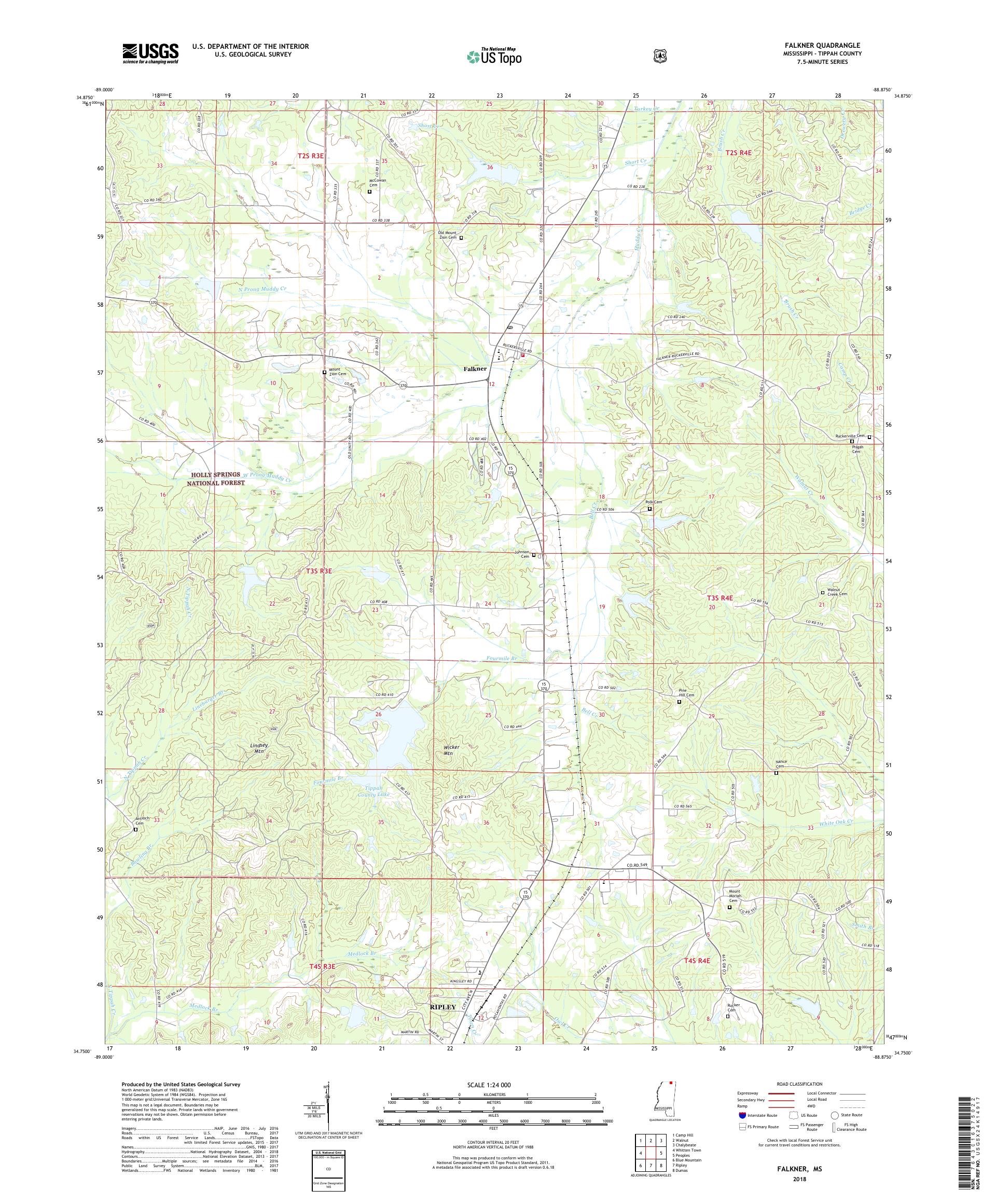 MyTopo Falkner, Mississippi USGS Quad Topo Map