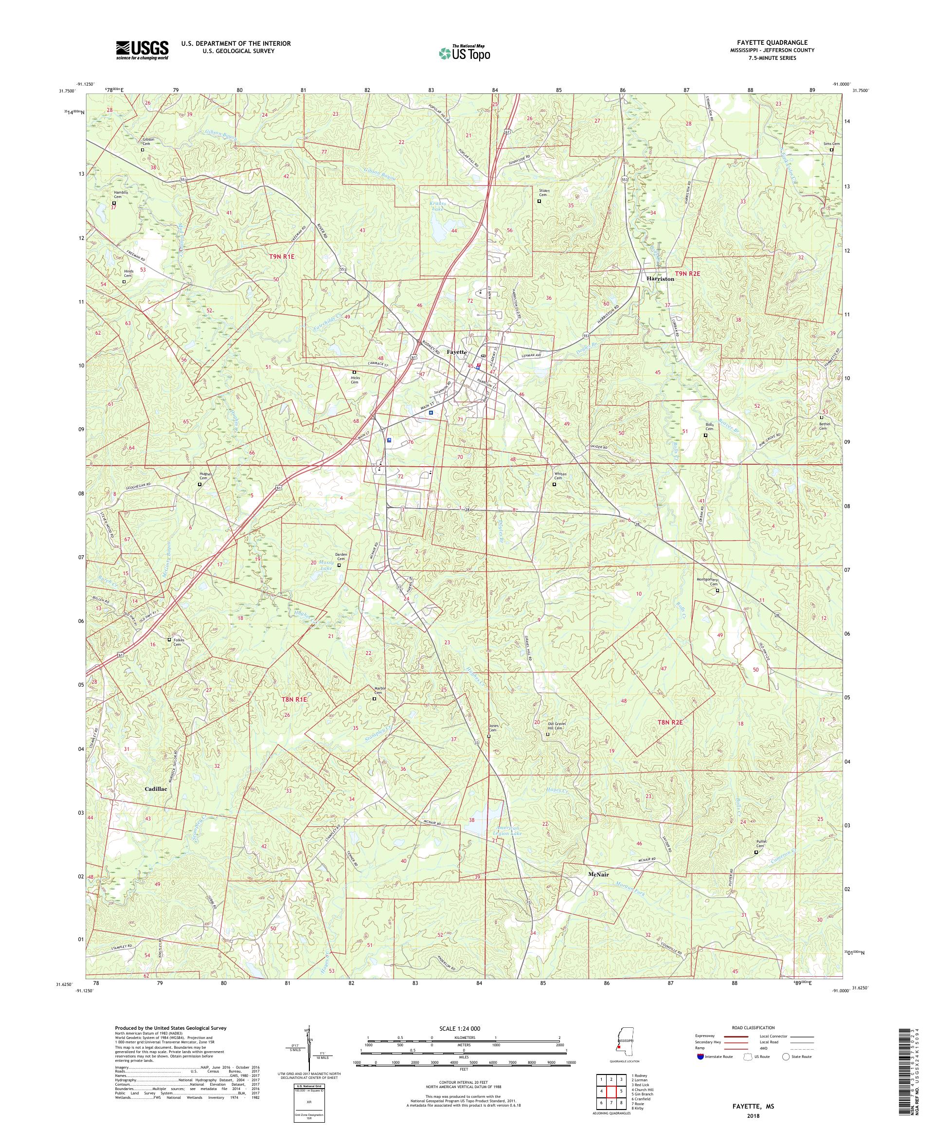 MyTopo Fayette, Mississippi USGS Quad Topo Map