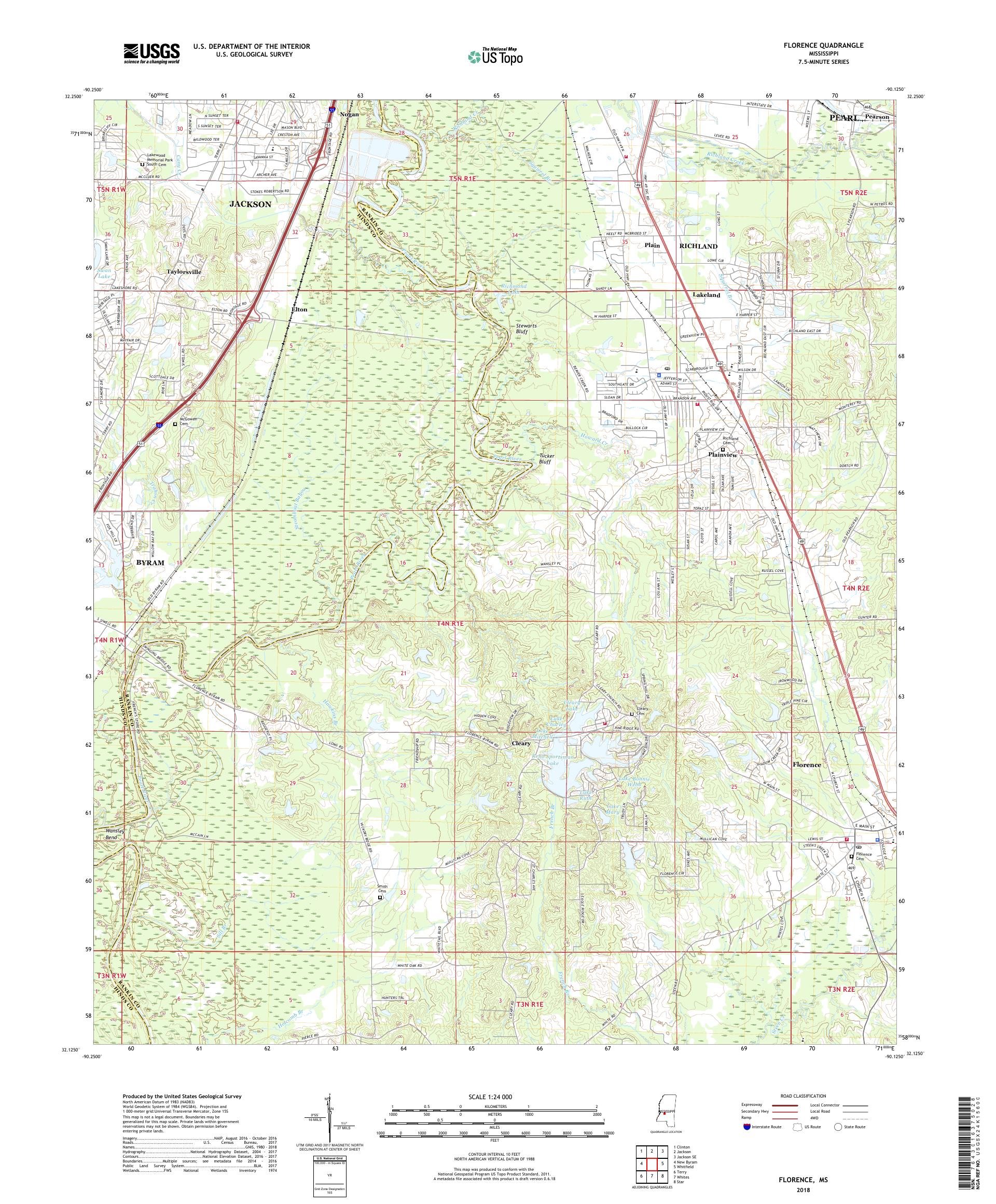 MyTopo Florence, Mississippi USGS Quad Topo Map